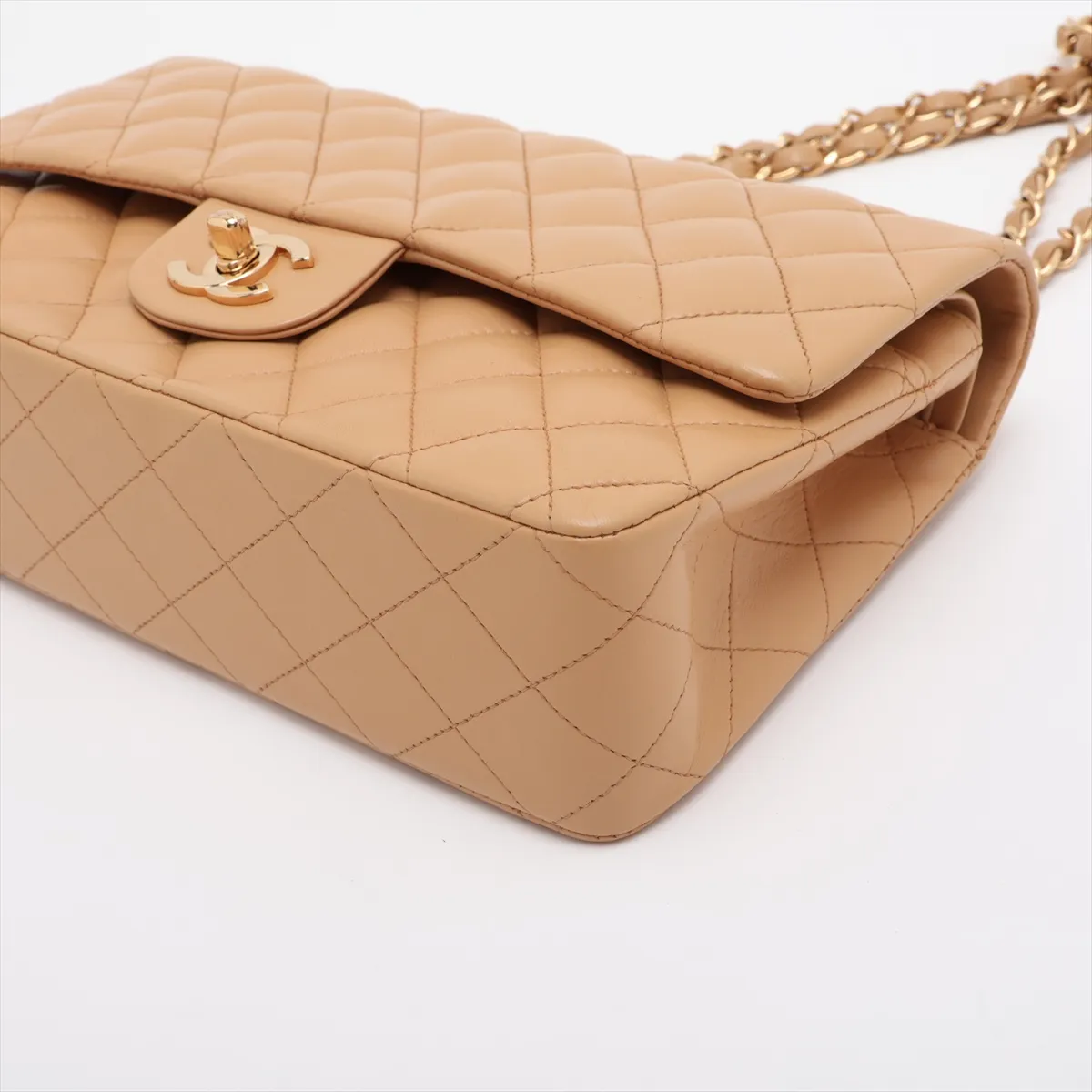 Matelassé 25 Lambskin Double Flap Double Chain Bag, Beige, Gold Hardware, 8842110, Series 8, A01112 — view 3