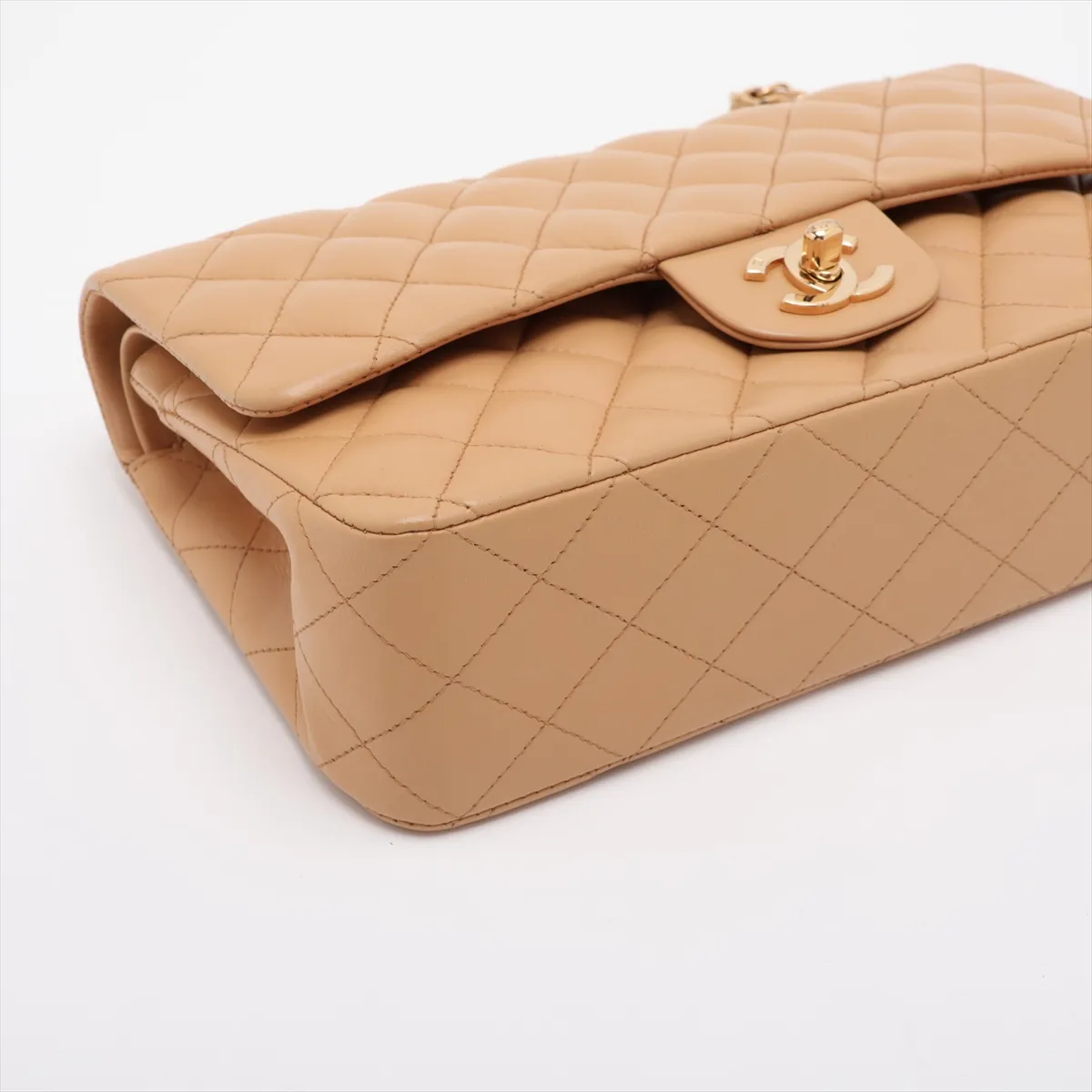 Matelassé 25 Lambskin Double Flap Double Chain Bag, Beige, Gold Hardware, 8842110, Series 8, A01112 — view 4