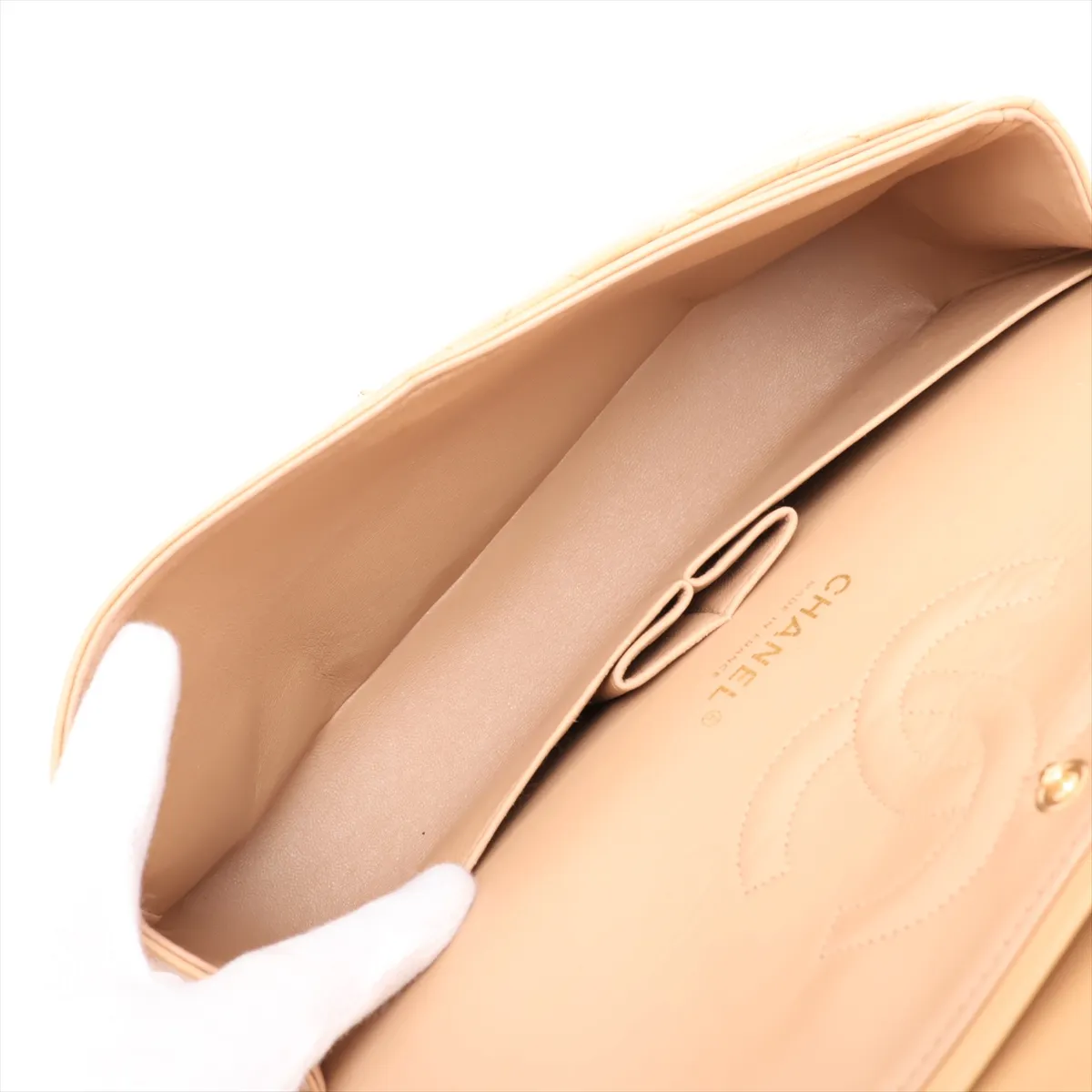 Matelassé 25 Lambskin Double Flap Double Chain Bag, Beige, Gold Hardware, 8842110, Series 8, A01112 — view 7