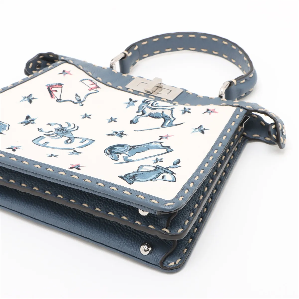 Selleria Peekaboo Isee You Medium Canvas x Leather 2WAY Handbag Blue x White 8BN321 — view 3