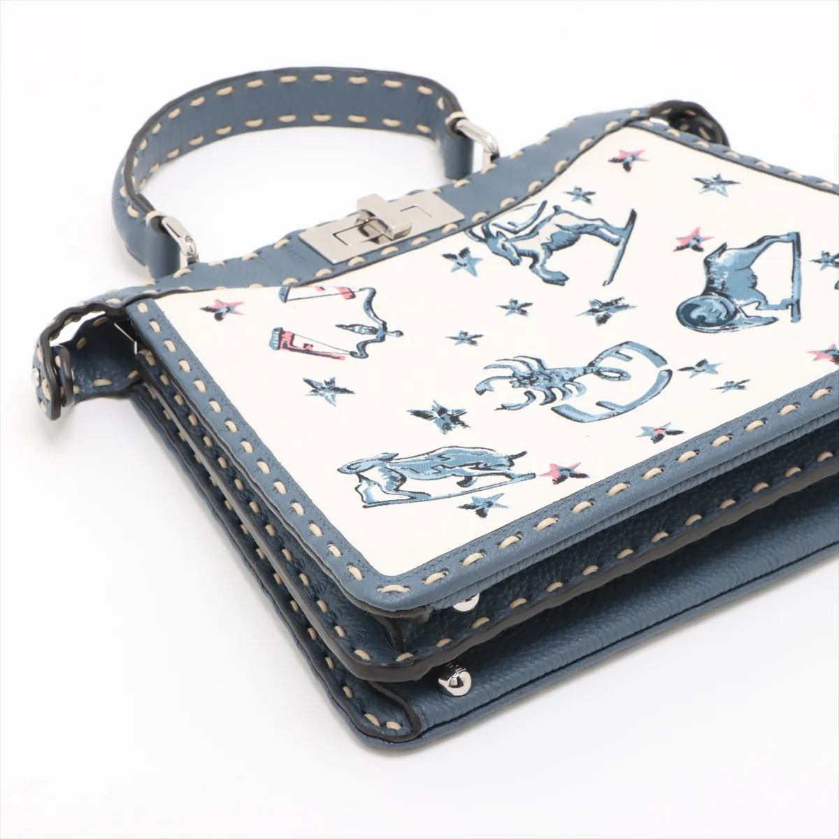 Selleria Peekaboo Isee You Medium Canvas x Leather 2WAY Handbag Blue x White 8BN321 — view 4