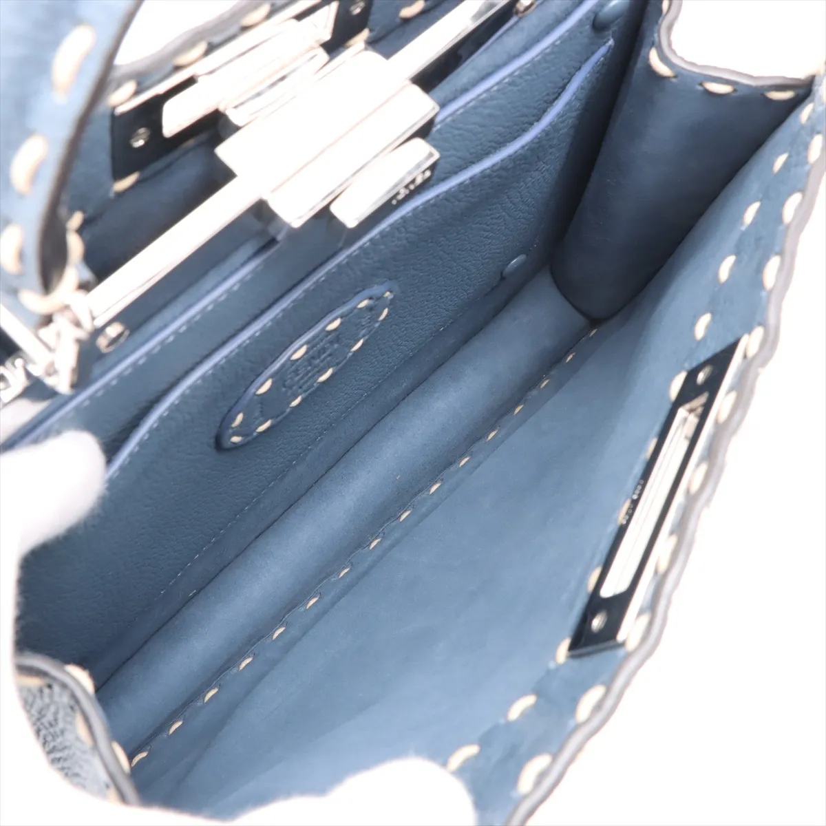 Selleria Peekaboo Isee You Medium Canvas x Leather 2WAY Handbag Blue x White 8BN321 — view 9