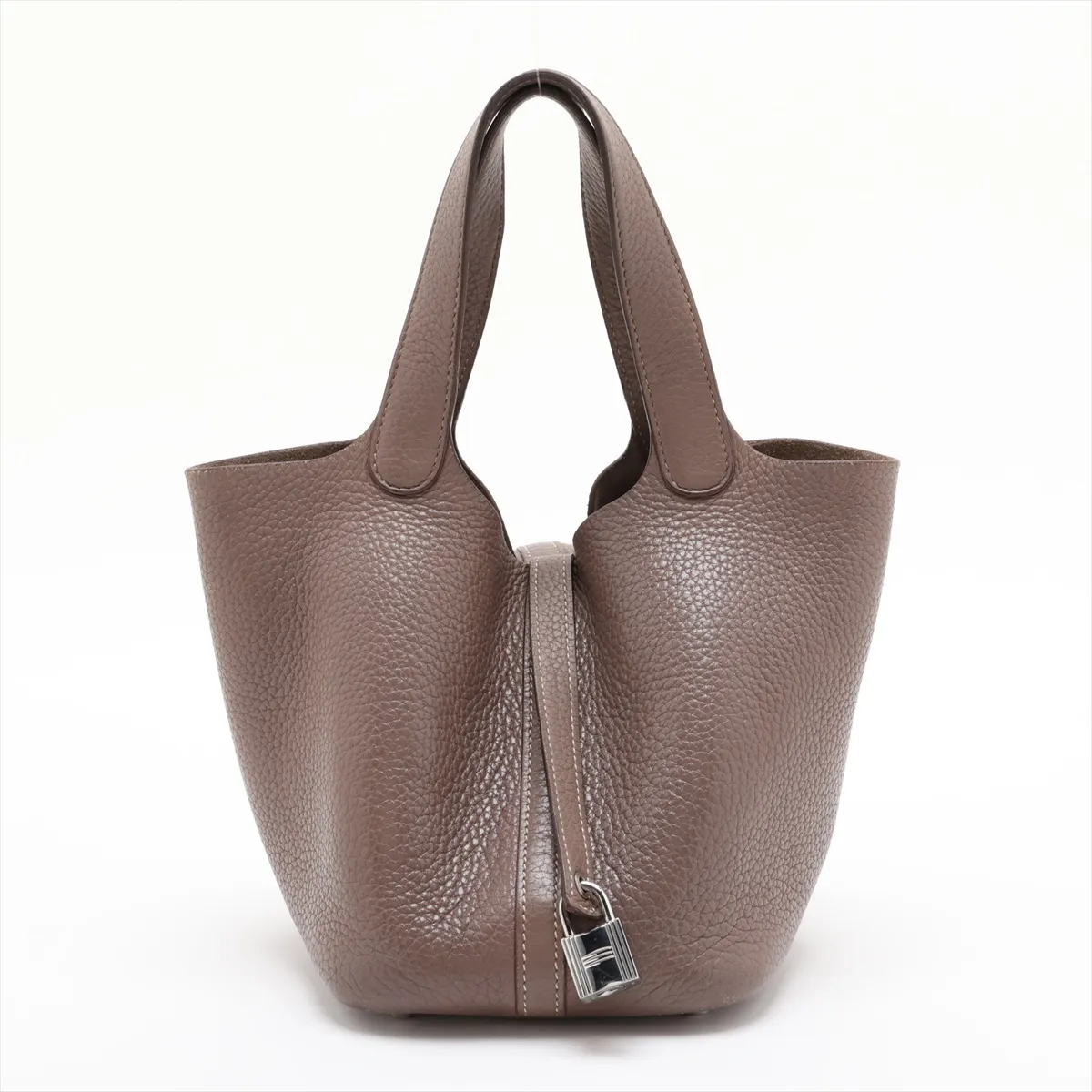 Picotin Lock 18 PM, Taurillon Clemence leather, Etoupe color, silver hardware. N: 2010. Key not included.