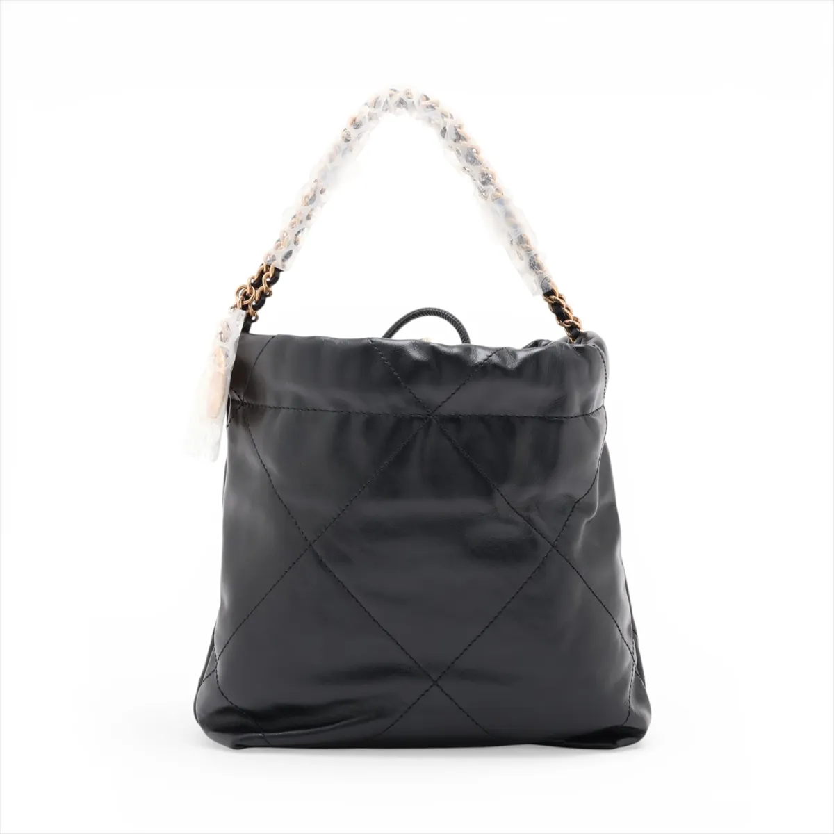 22 Mini Shiny Calfskin Chain Shoulder Bag Black Gold Hardware Random Plate — view 2
