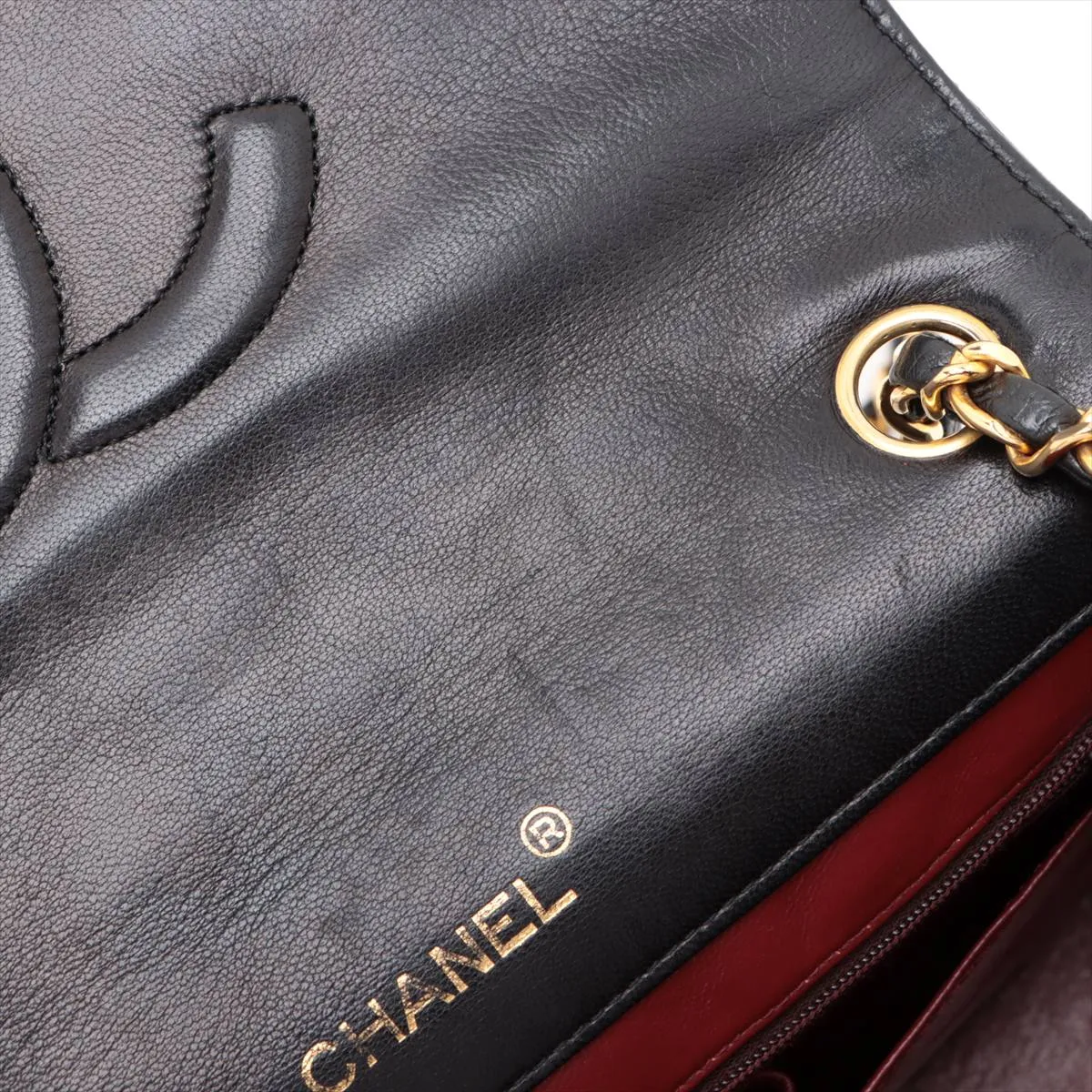 Matelasse Lambskin Single Flap Single Chain Bag Black Gold Hardware 0455215 Series 0 Guarantee Cracked — view 13