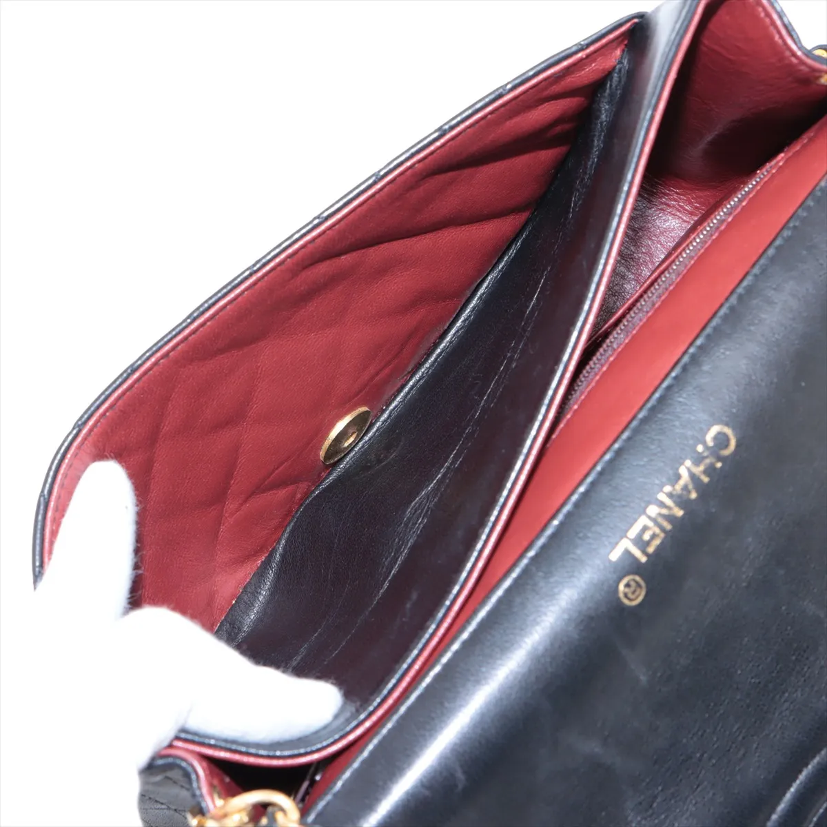 Matelasse Lambskin Single Flap Single Chain Bag Black Gold Hardware 0455215 Series 0 Guarantee Cracked — view 7