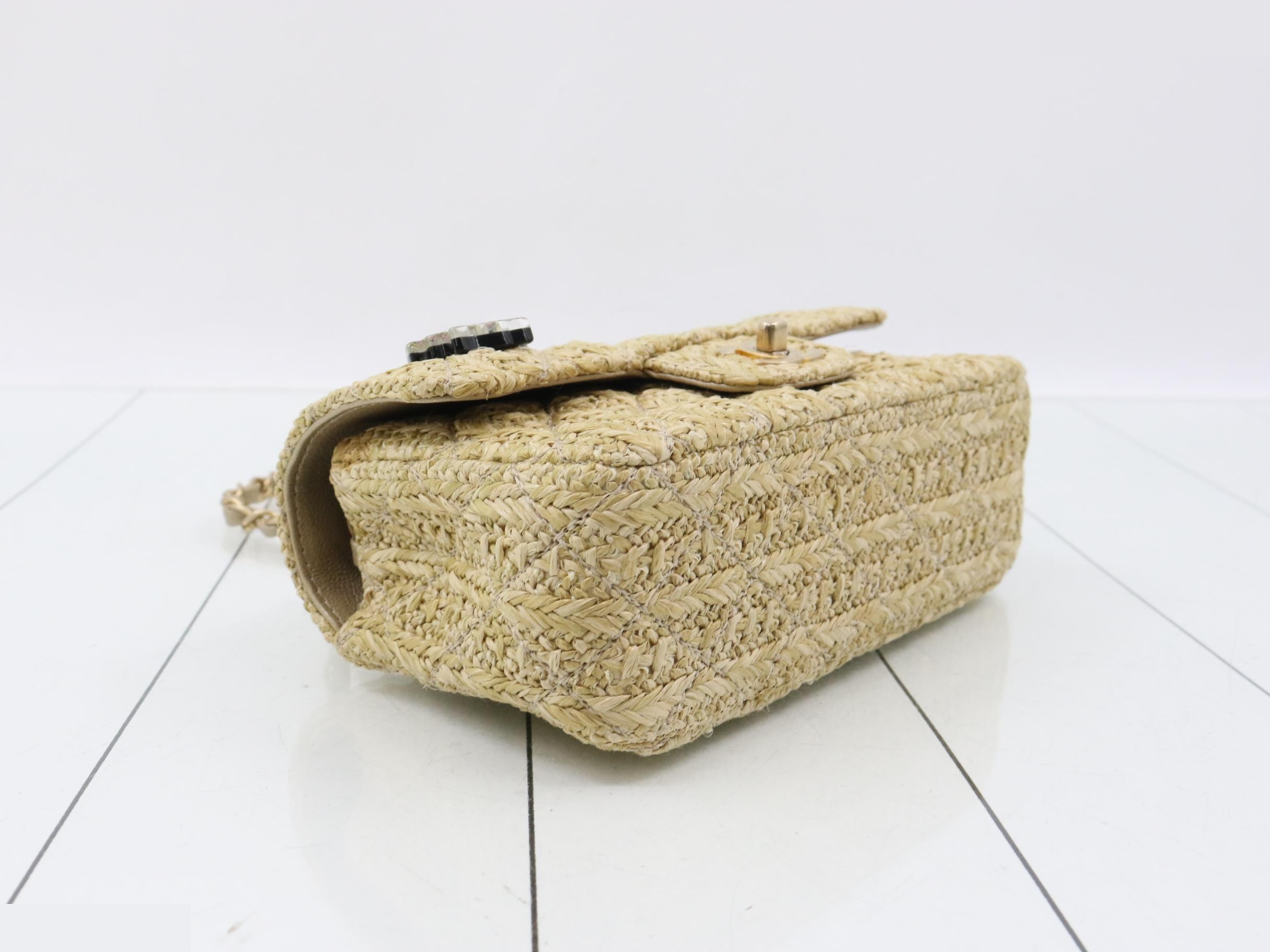 Matelassé Raffia Owl Motif Chain Shoulder Bag — view 5