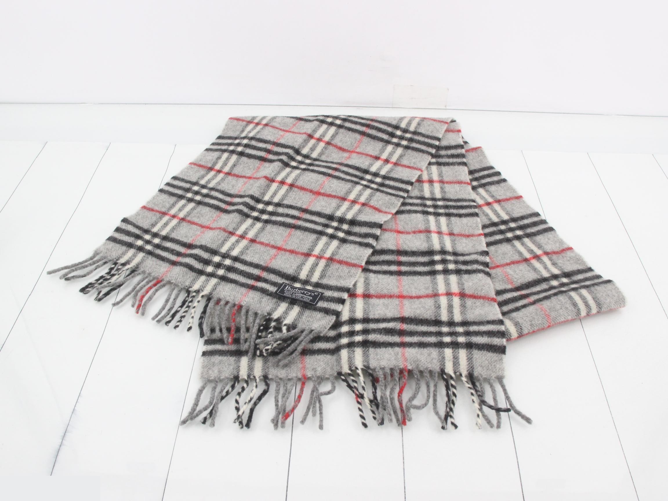 Tag attached, 100% cashmere check scarf — view 2