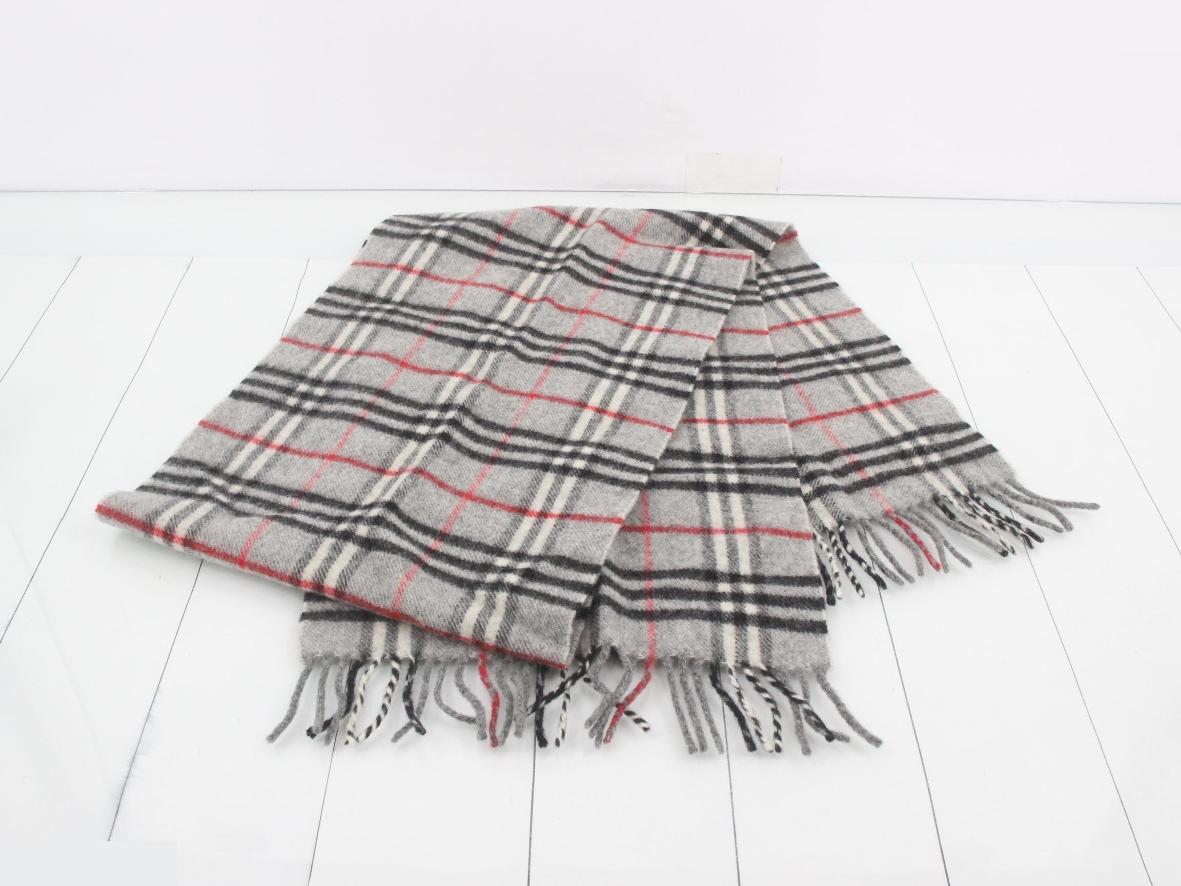 Tag attached, 100% cashmere check scarf — view 3