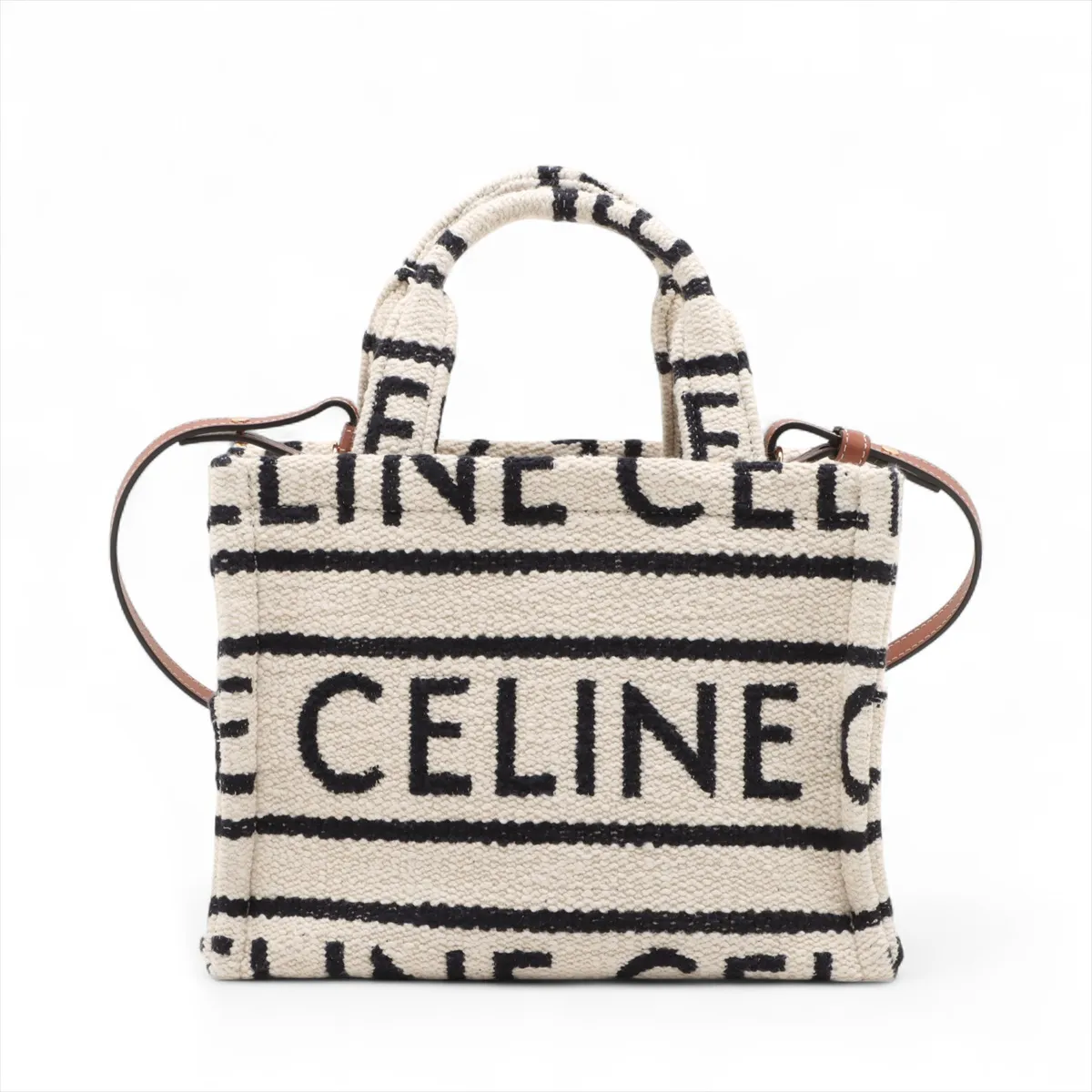 Small Cabas Thais Canvas x Leather 2-Way Handbag, Beige x Black — view 2