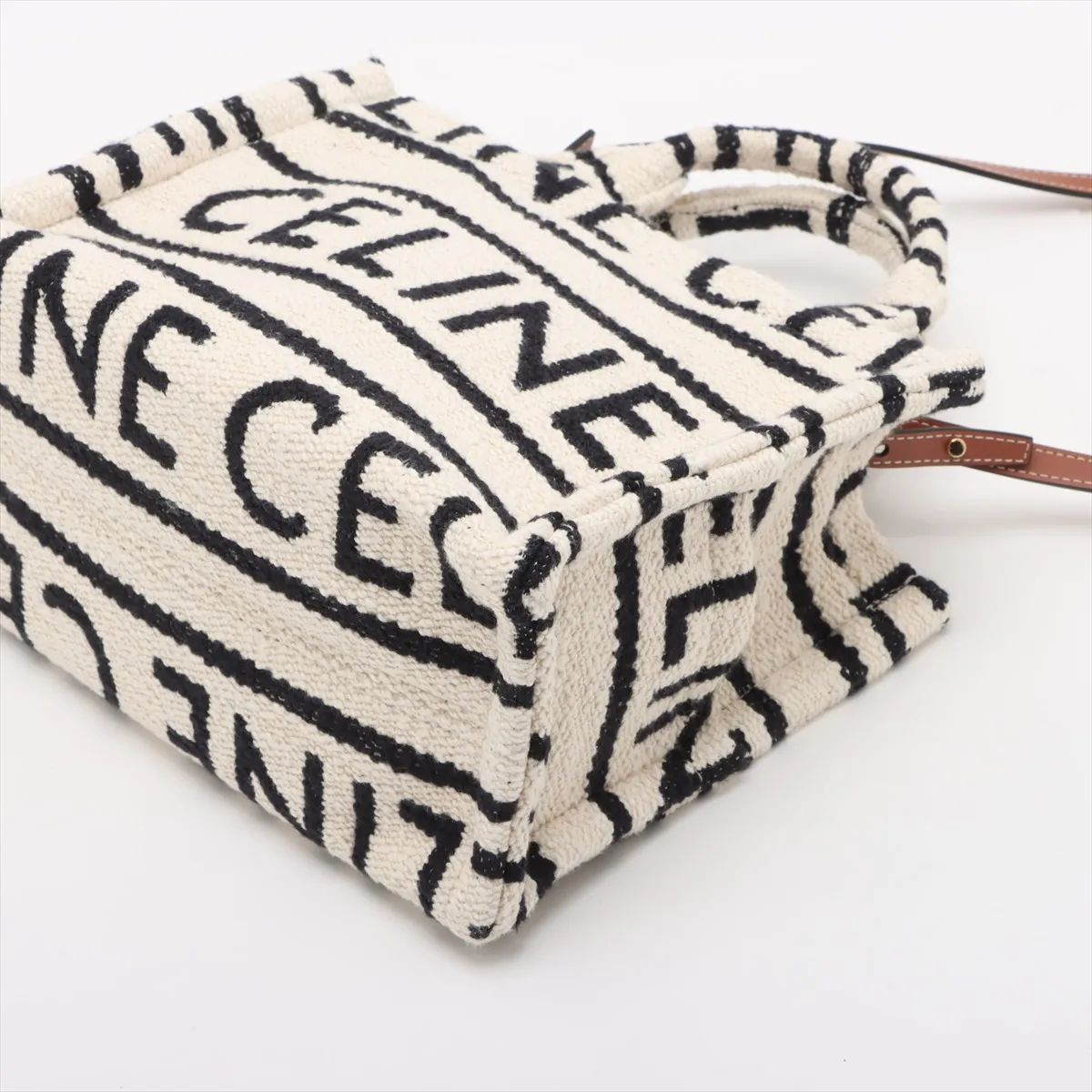 Small Cabas Thais Canvas x Leather 2-Way Handbag, Beige x Black — view 3