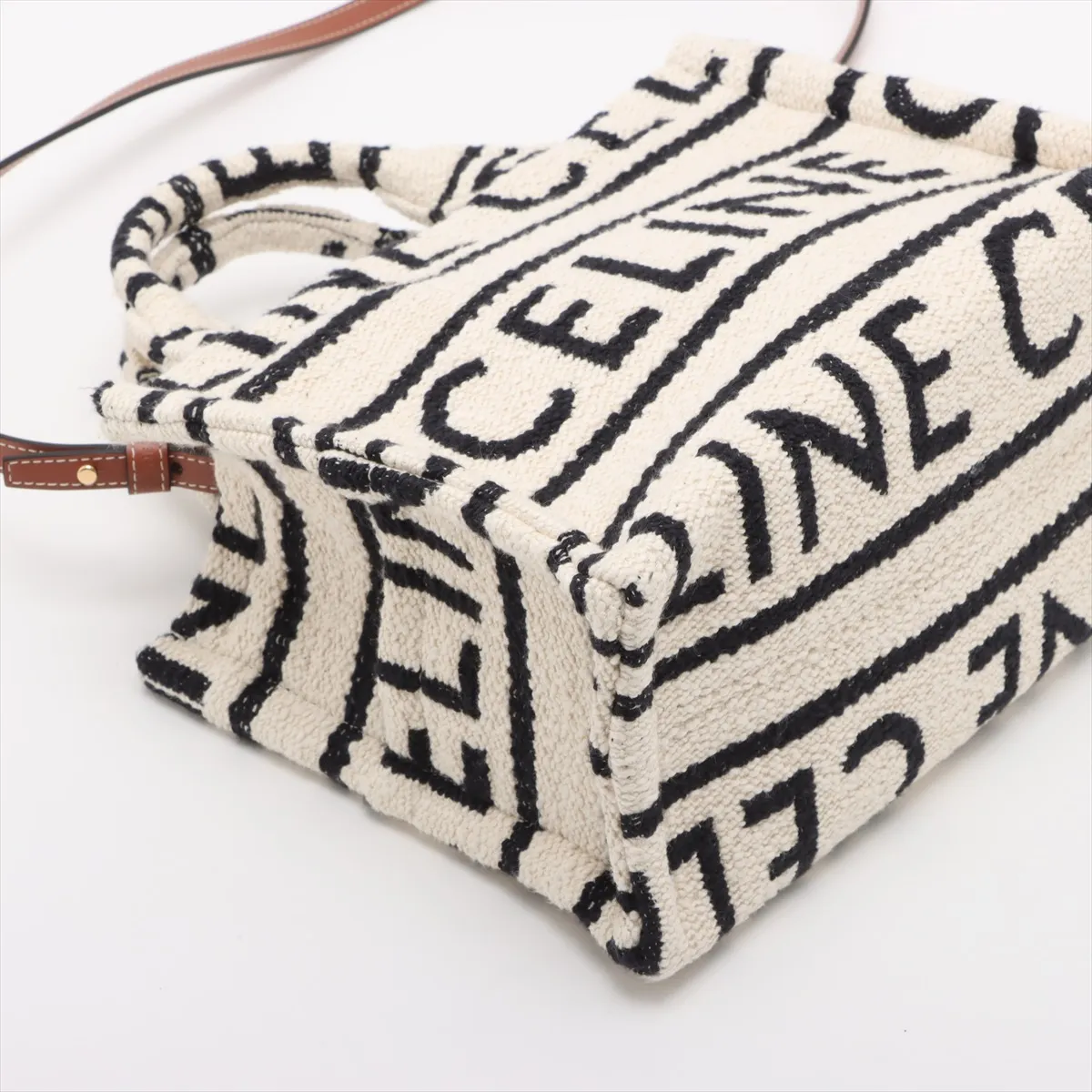 Small Cabas Thais Canvas x Leather 2-Way Handbag, Beige x Black — view 4