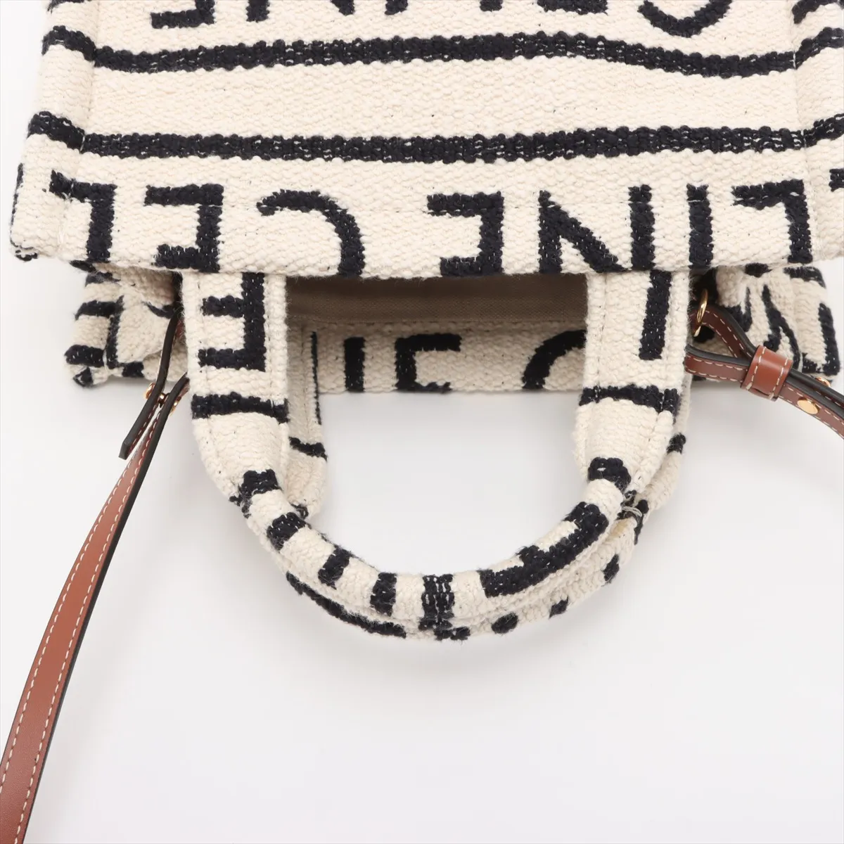 Small Cabas Thais Canvas x Leather 2-Way Handbag, Beige x Black — view 5