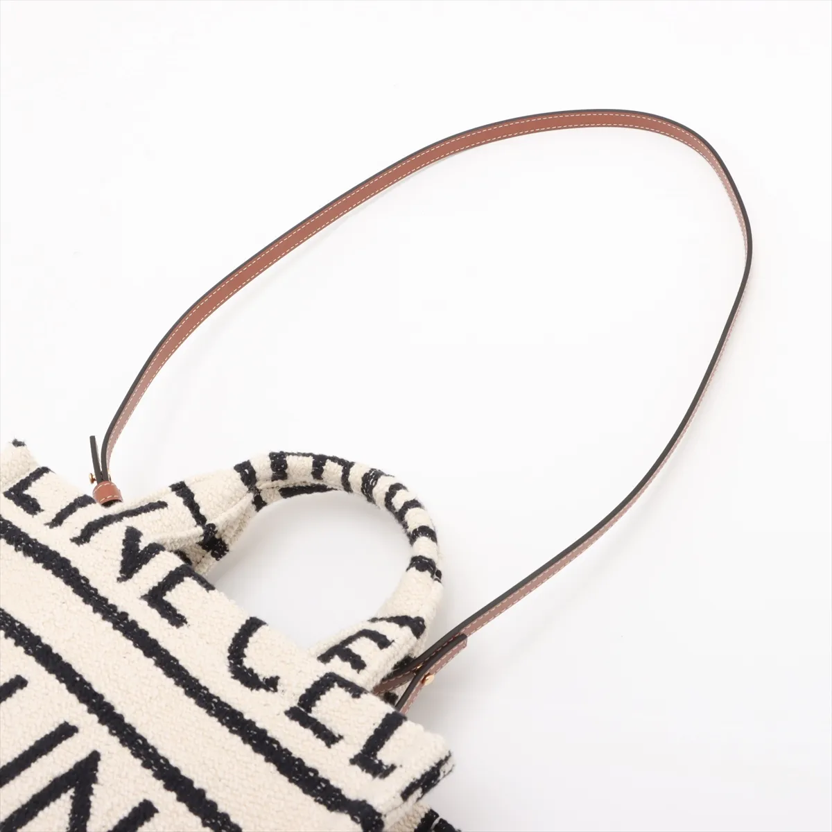 Small Cabas Thais Canvas x Leather 2-Way Handbag, Beige x Black — view 7