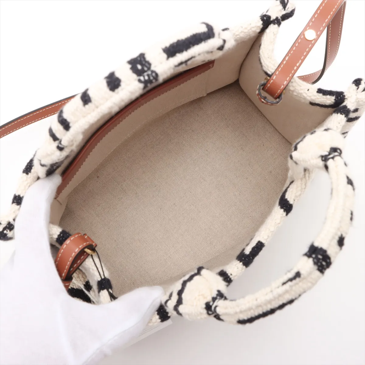 Small Cabas Thais Canvas x Leather 2-Way Handbag, Beige x Black — view 8