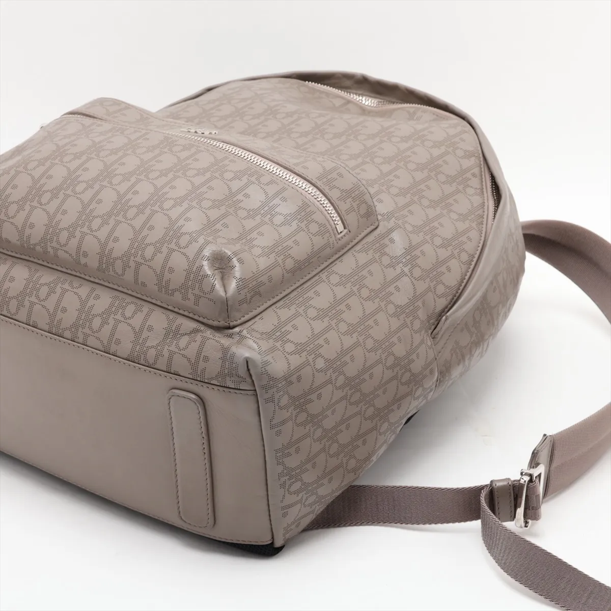 Oblique Perforated Leather Backpack/Rucksack Brown — view 3