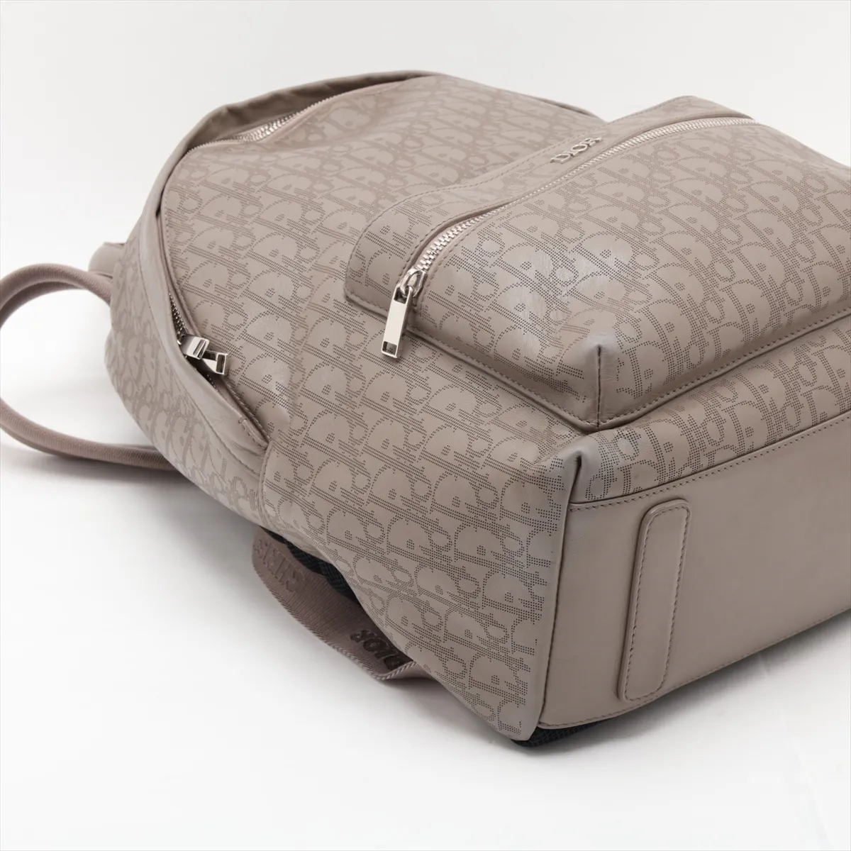 Oblique Perforated Leather Backpack/Rucksack Brown — view 4