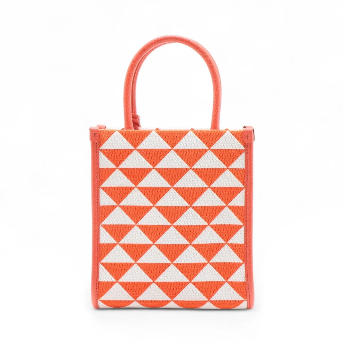 Embroidered Canvas x Leather 2-Way Handbag, Orange x White, 1BA355 — view 2