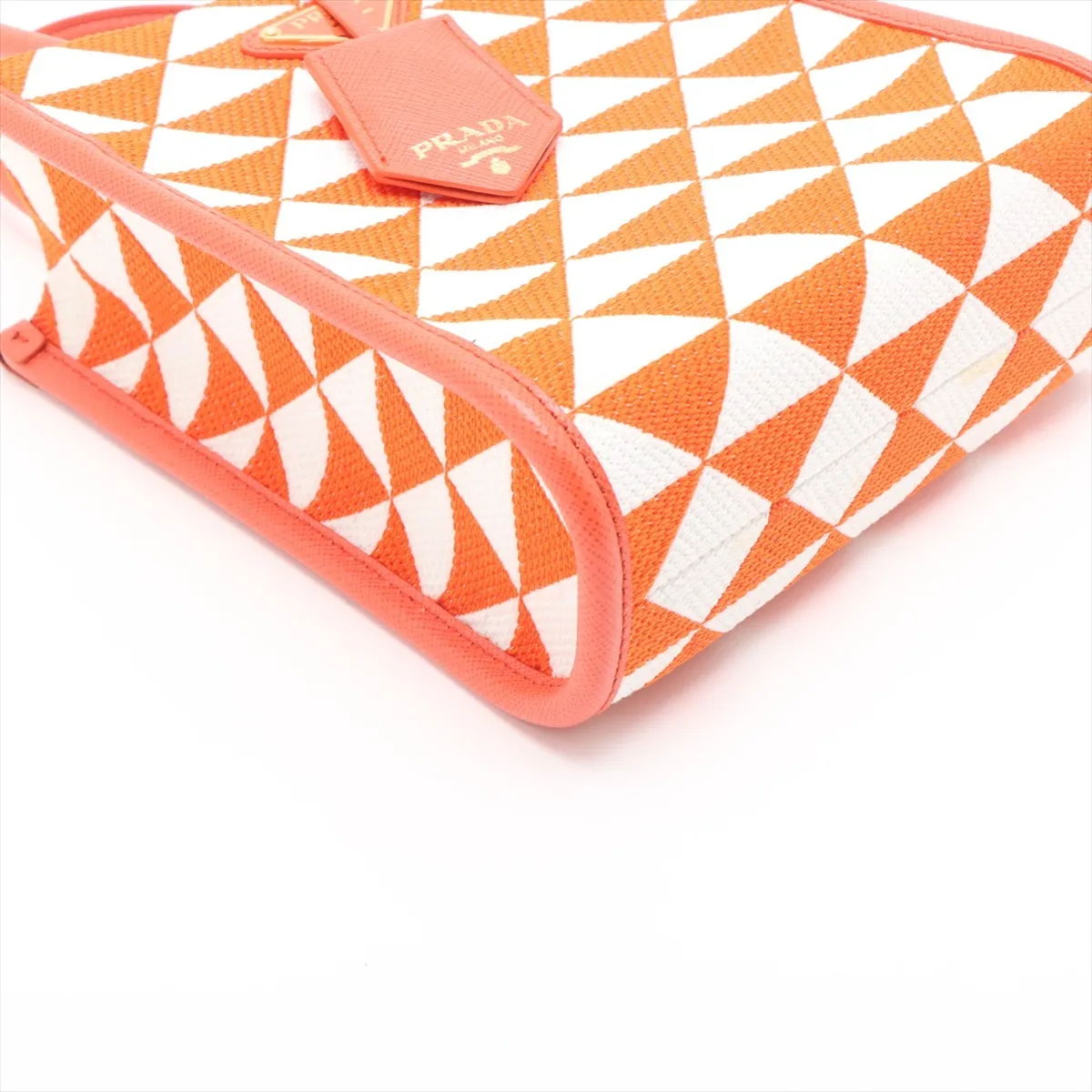 Embroidered Canvas x Leather 2-Way Handbag, Orange x White, 1BA355 — view 4