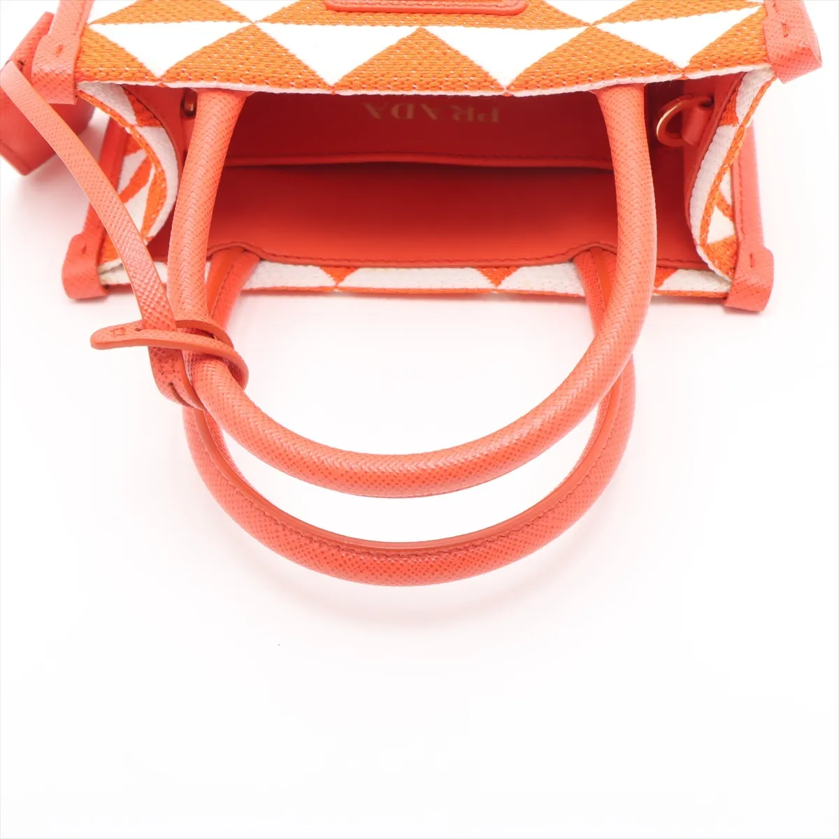 Embroidered Canvas x Leather 2-Way Handbag, Orange x White, 1BA355 — view 5