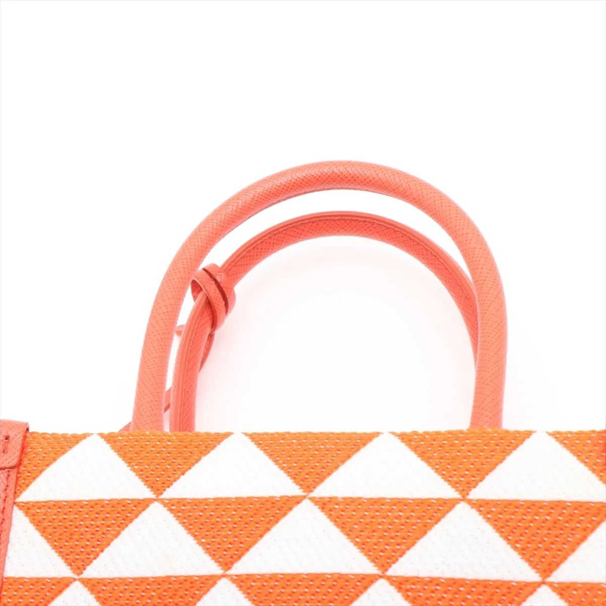 Embroidered Canvas x Leather 2-Way Handbag, Orange x White, 1BA355 — view 6