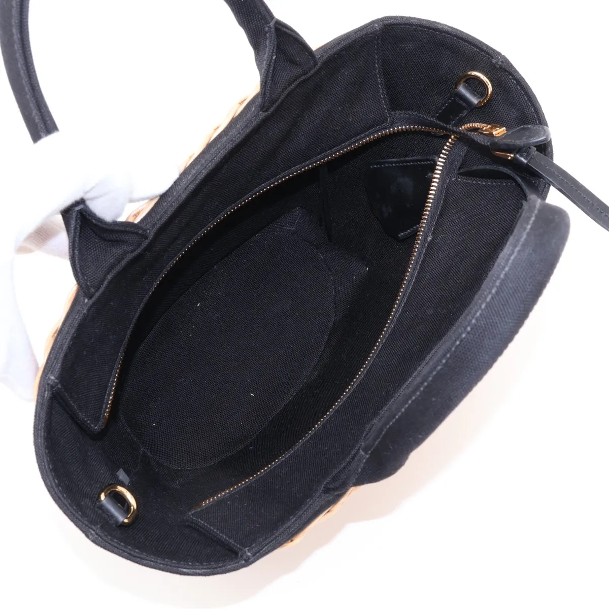 Canapa Rattan x Canvas 2-Way Handbag Beige x Black 1BG172 — view 8