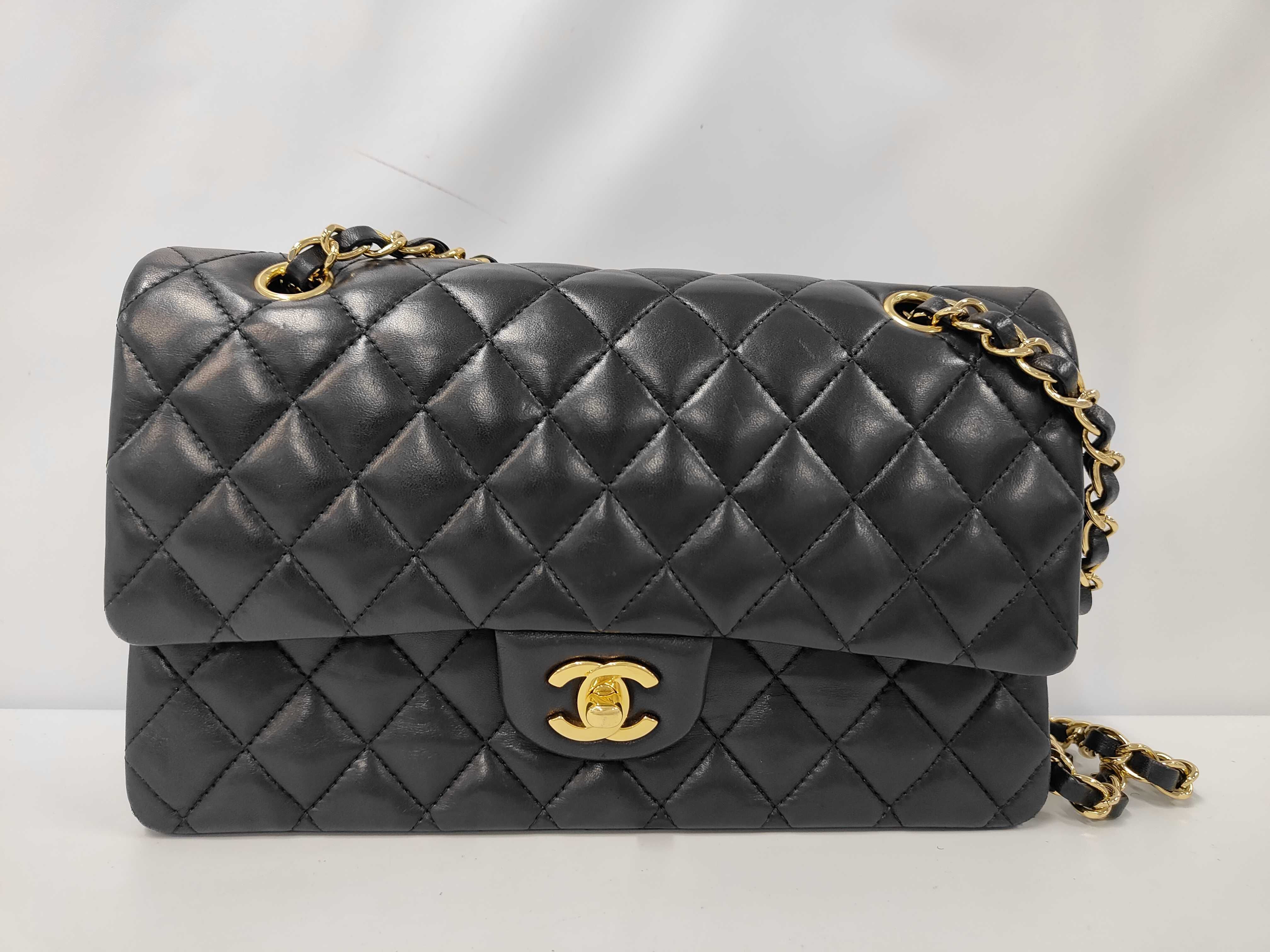 W-Flap 25 Chain Shoulder Bag, Matelassé Lambskin, Black GP Shoulder Bag
