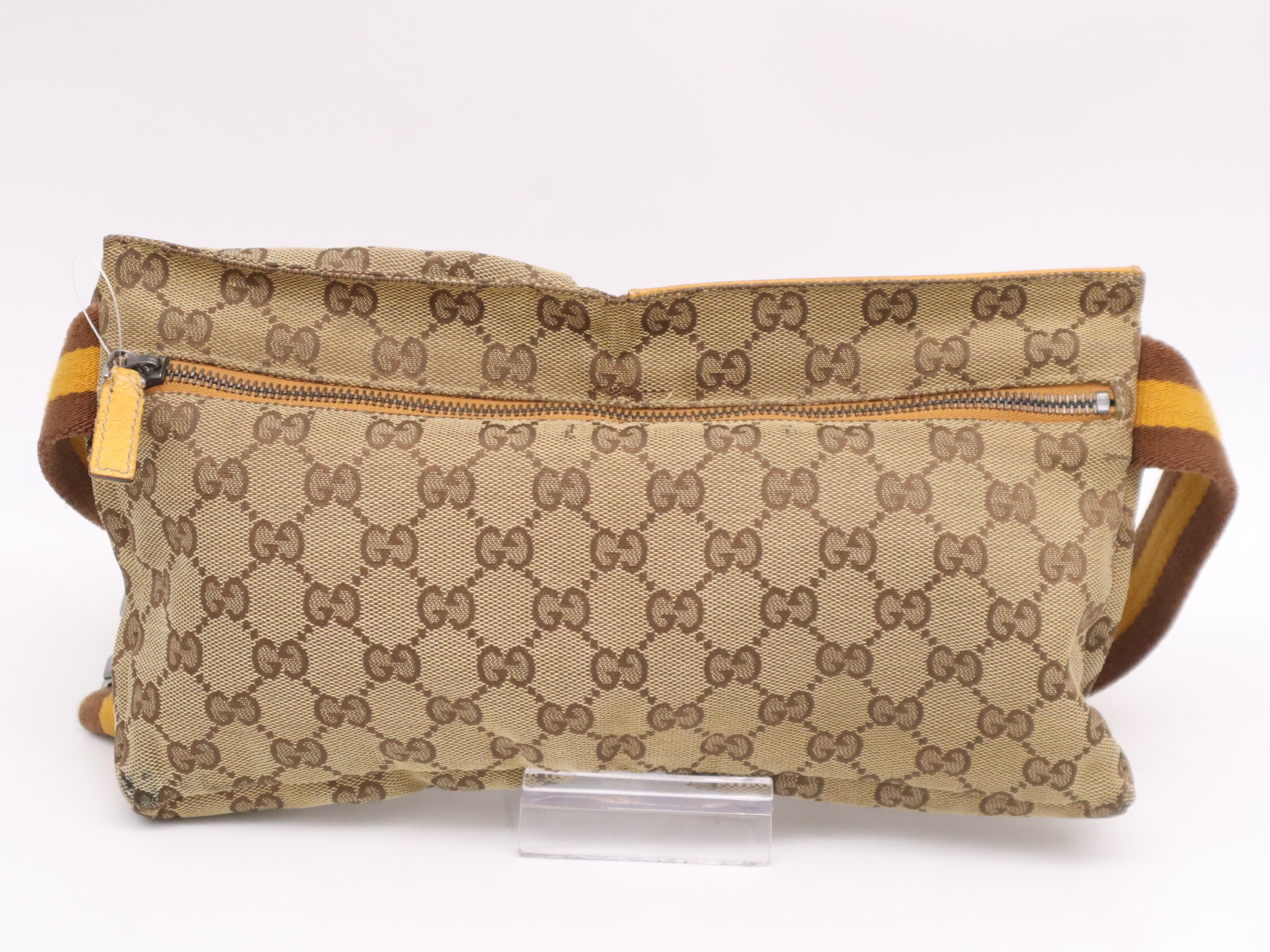 23566GG Canvas/Leather Body Bag with Double Pockets, Beige — view 2