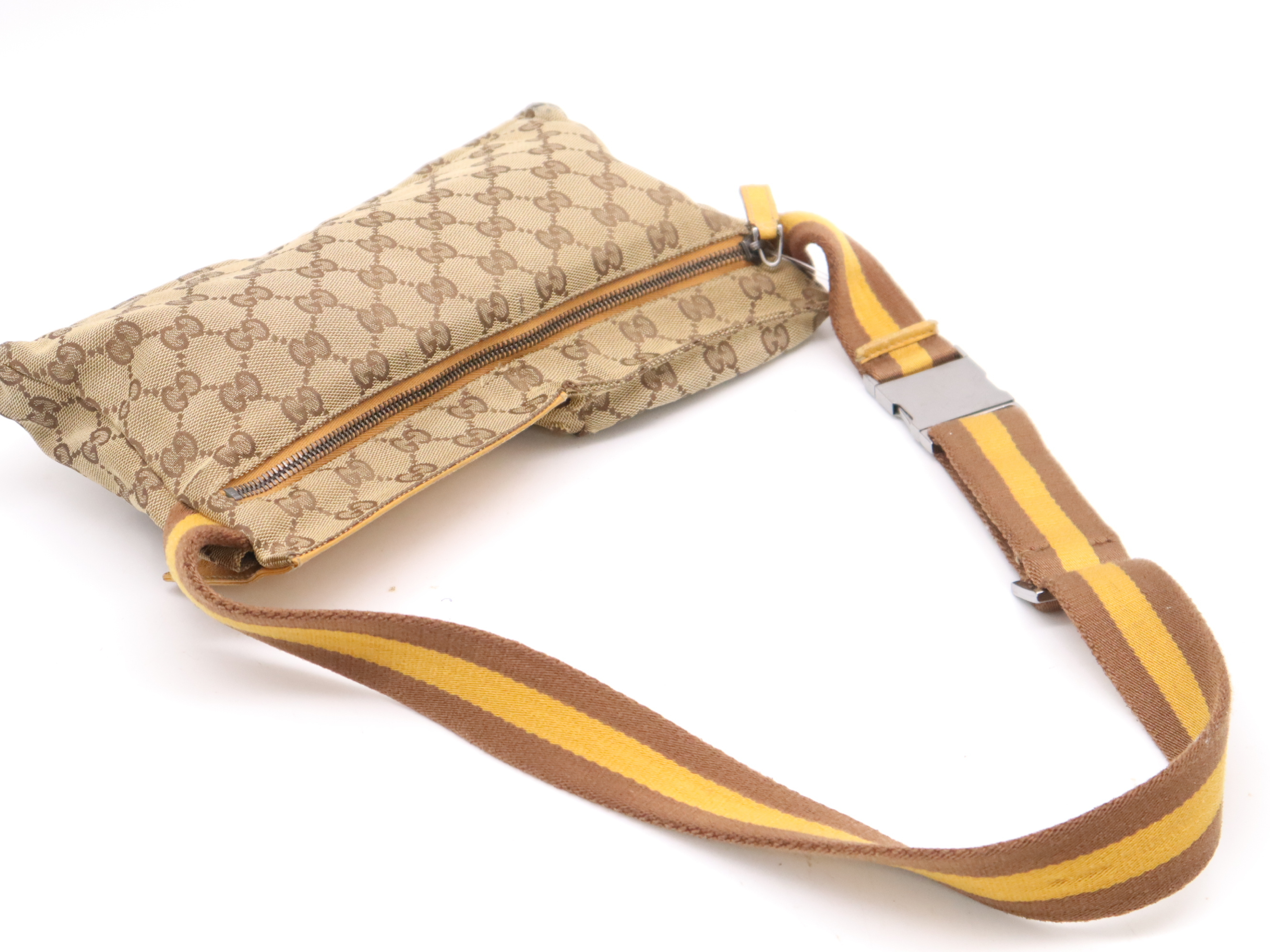 23566GG Canvas/Leather Body Bag with Double Pockets, Beige — view 6
