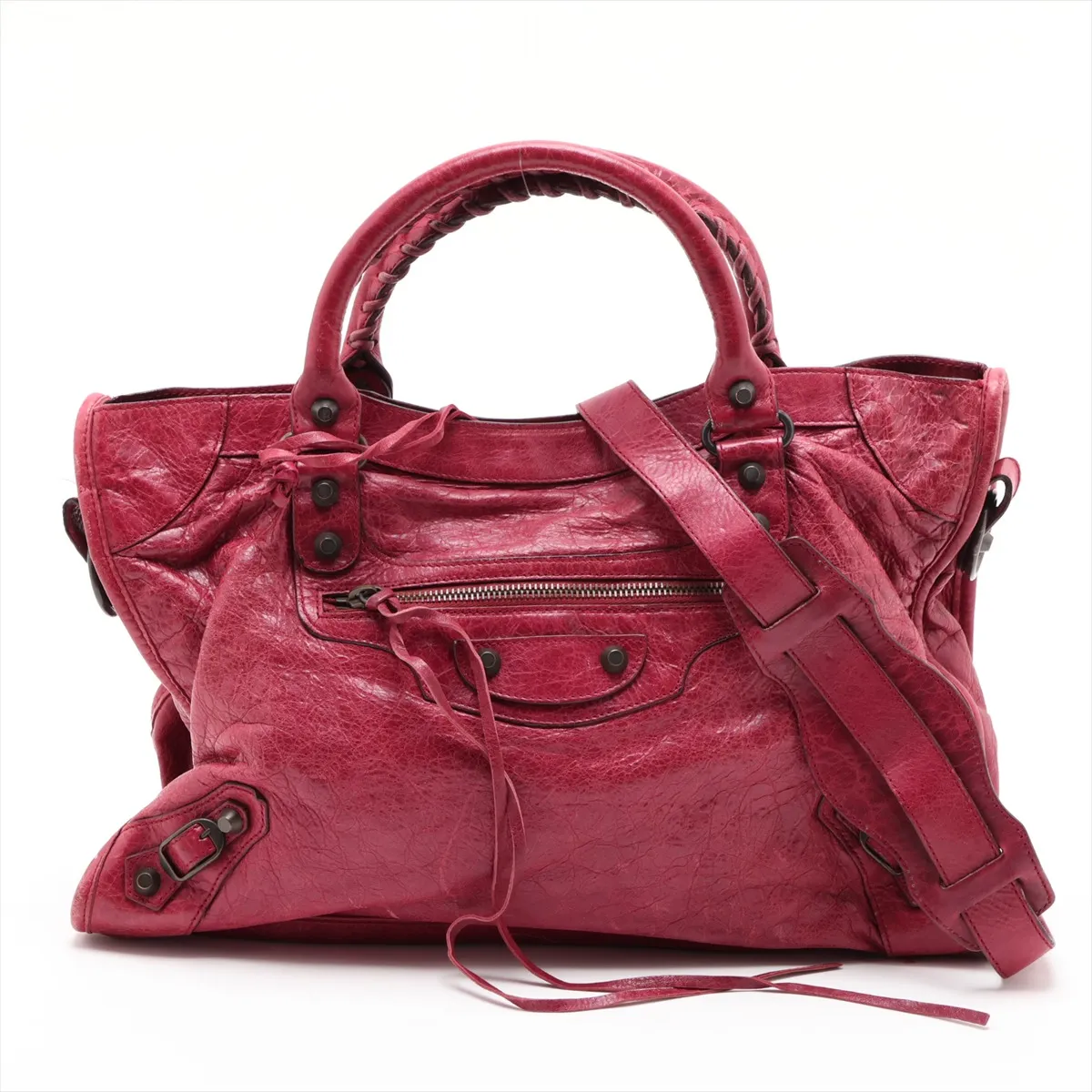 The City 115748 Leather 2-Way Handbag, Red, with Mirror