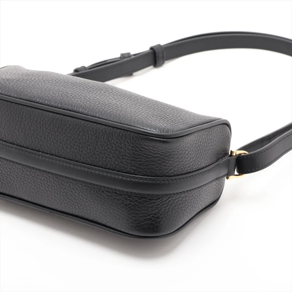 Leather Shoulder Bag, Black, 860784 — view 3