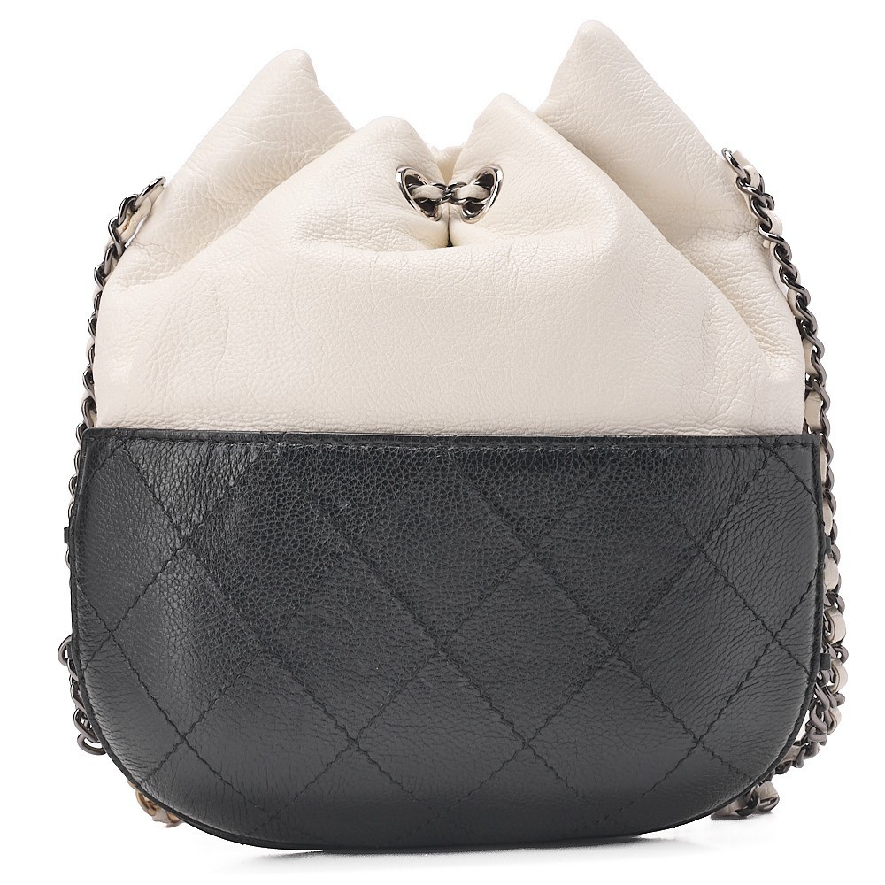 Lambskin x Caviar Skin Drawstring Bag with Chain Shoulder Strap — view 2