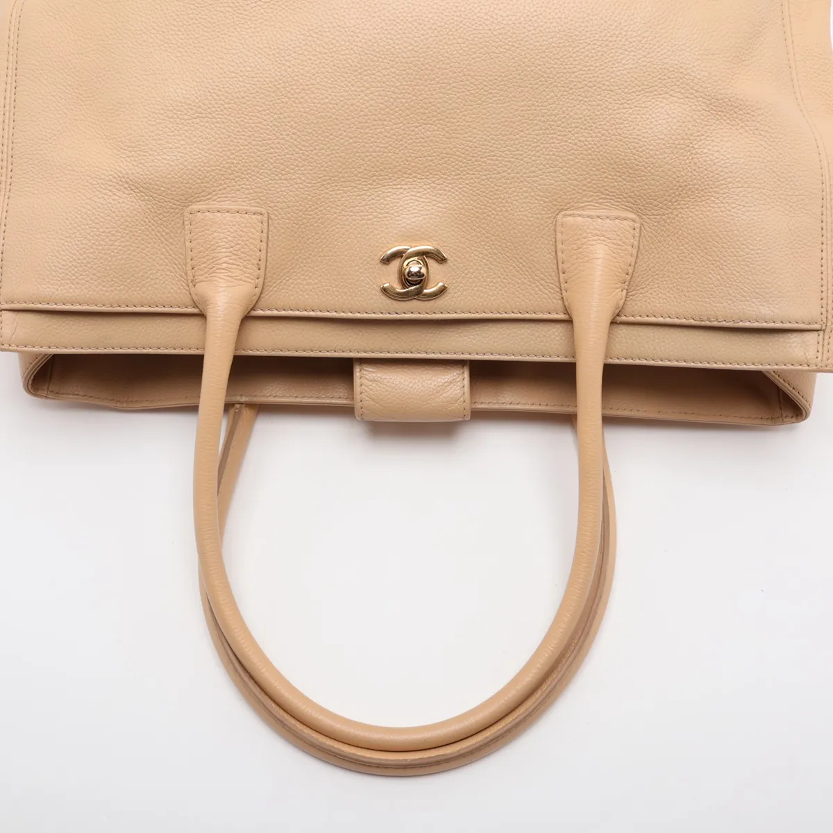 Executive Leather Tote Bag, Beige, Gold Hardware, 15934821, Serial Number 15 — view 5