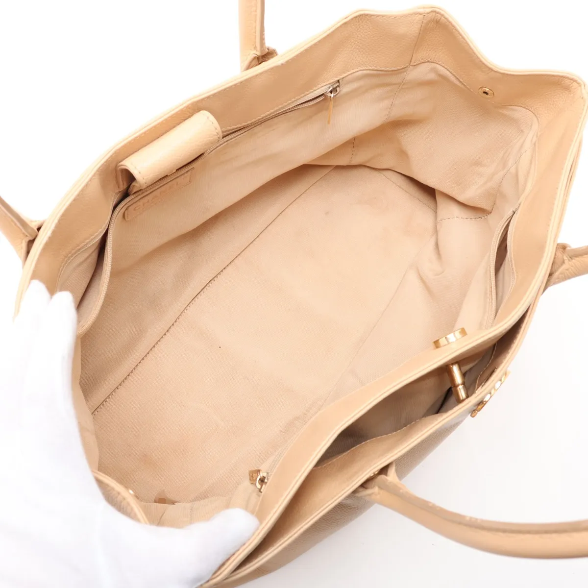Executive Leather Tote Bag, Beige, Gold Hardware, 15934821, Serial Number 15 — view 7