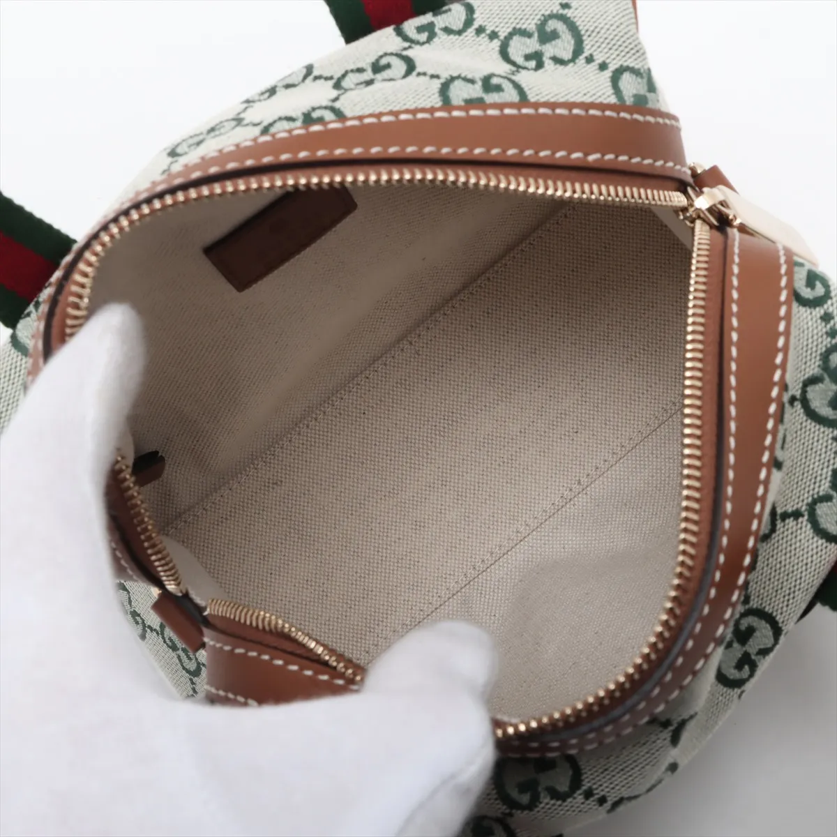 GG Canvas x Leather 2WAY Handbag Green 856055 — view 8