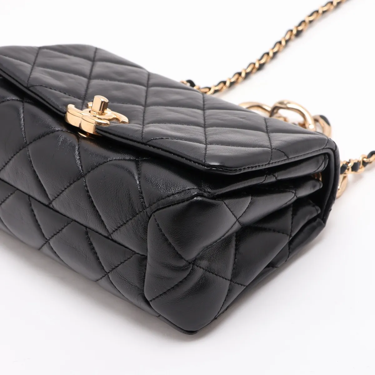 Matelassé Lambskin 2-Way Handbag, Black with Gold Hardware, K296N4A6, Random Plate — view 3