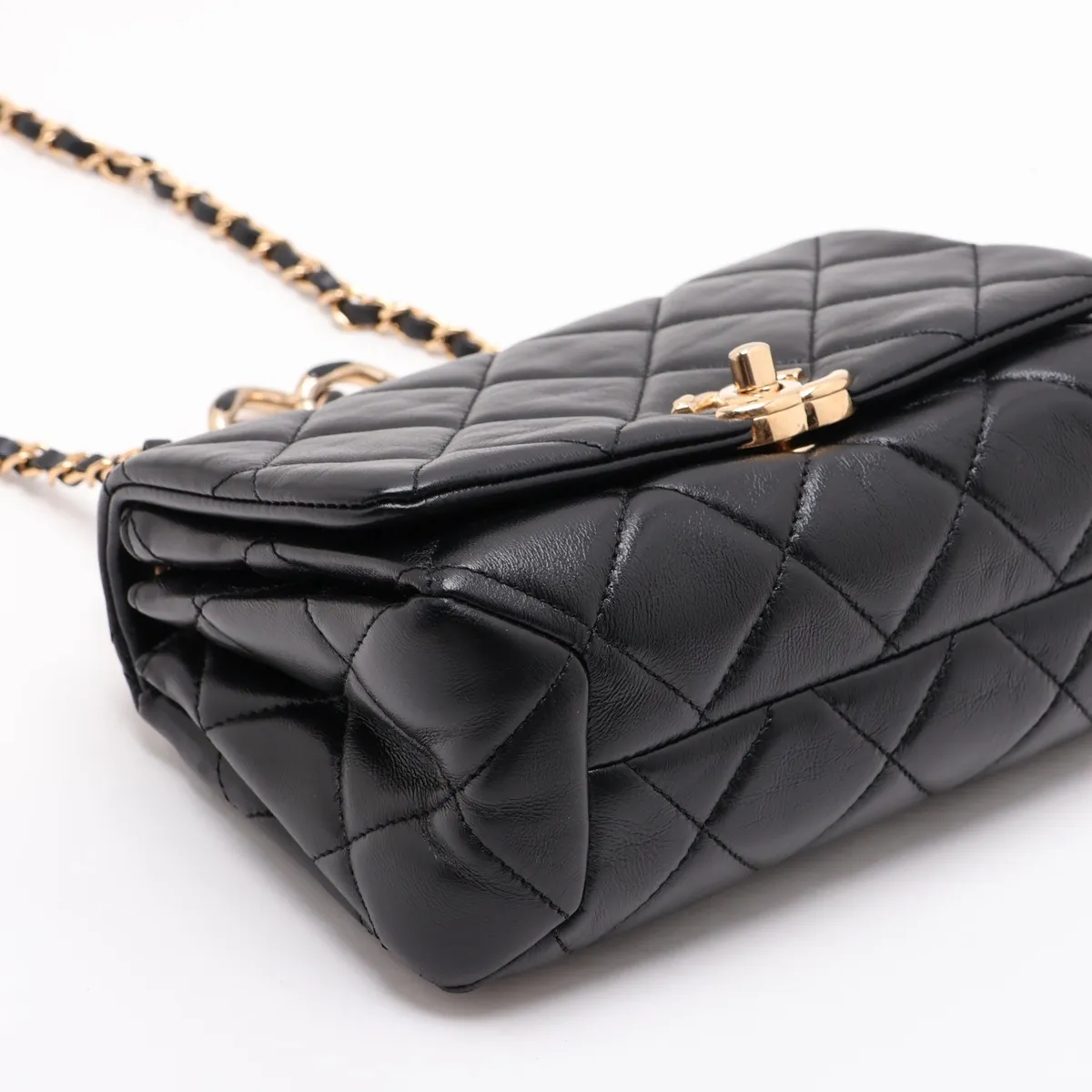 Matelassé Lambskin 2-Way Handbag, Black with Gold Hardware, K296N4A6, Random Plate — view 4