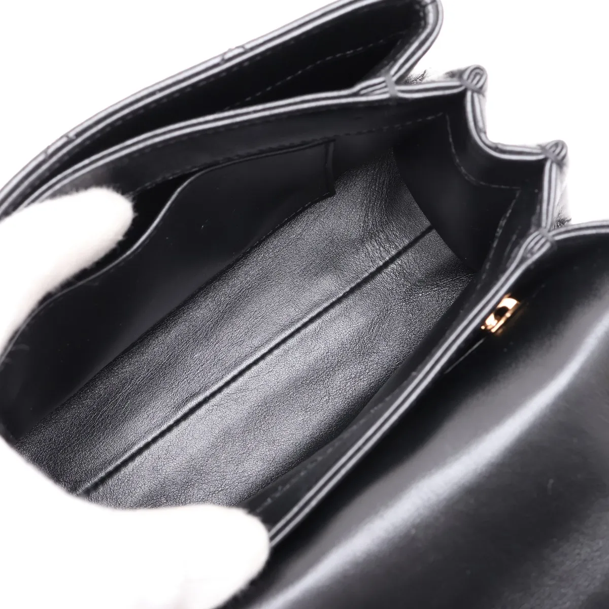 Matelassé Lambskin 2-Way Handbag, Black with Gold Hardware, K296N4A6, Random Plate — view 6
