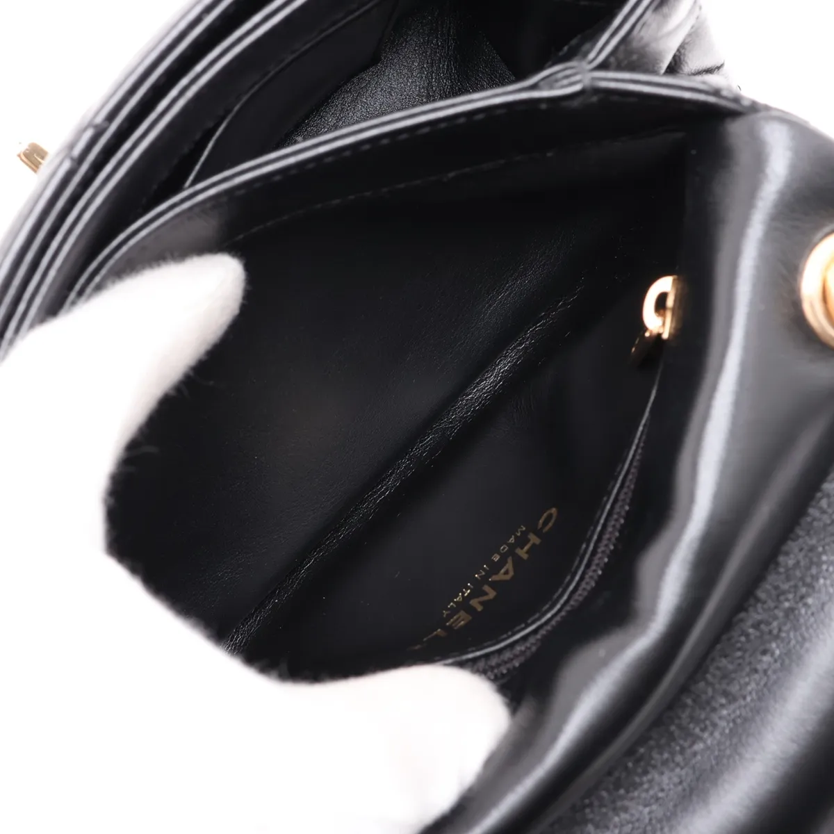 Matelassé Lambskin 2-Way Handbag, Black with Gold Hardware, K296N4A6, Random Plate — view 7