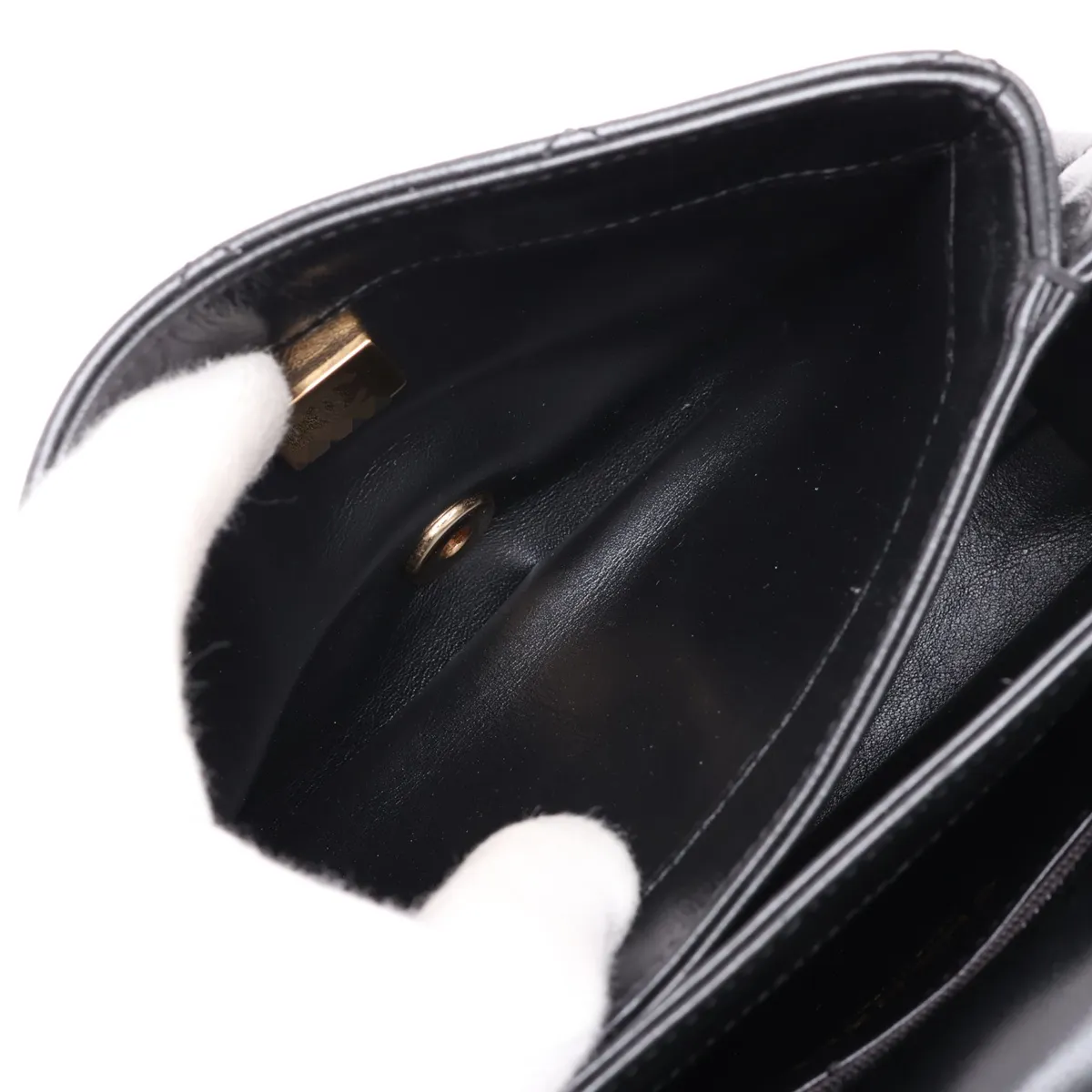Matelassé Lambskin 2-Way Handbag, Black with Gold Hardware, K296N4A6, Random Plate — view 8