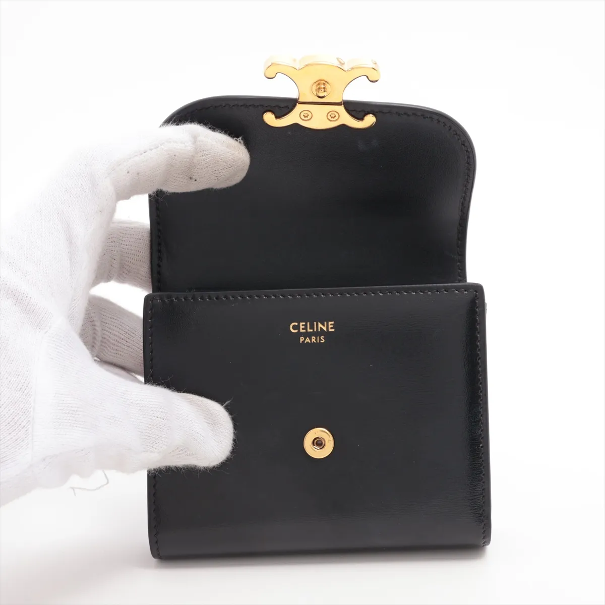 Small Trifold Wallet Leather Compact Wallet Black — view 3