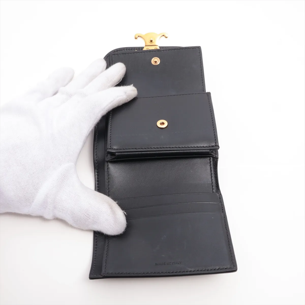 Small Trifold Wallet Leather Compact Wallet Black — view 5