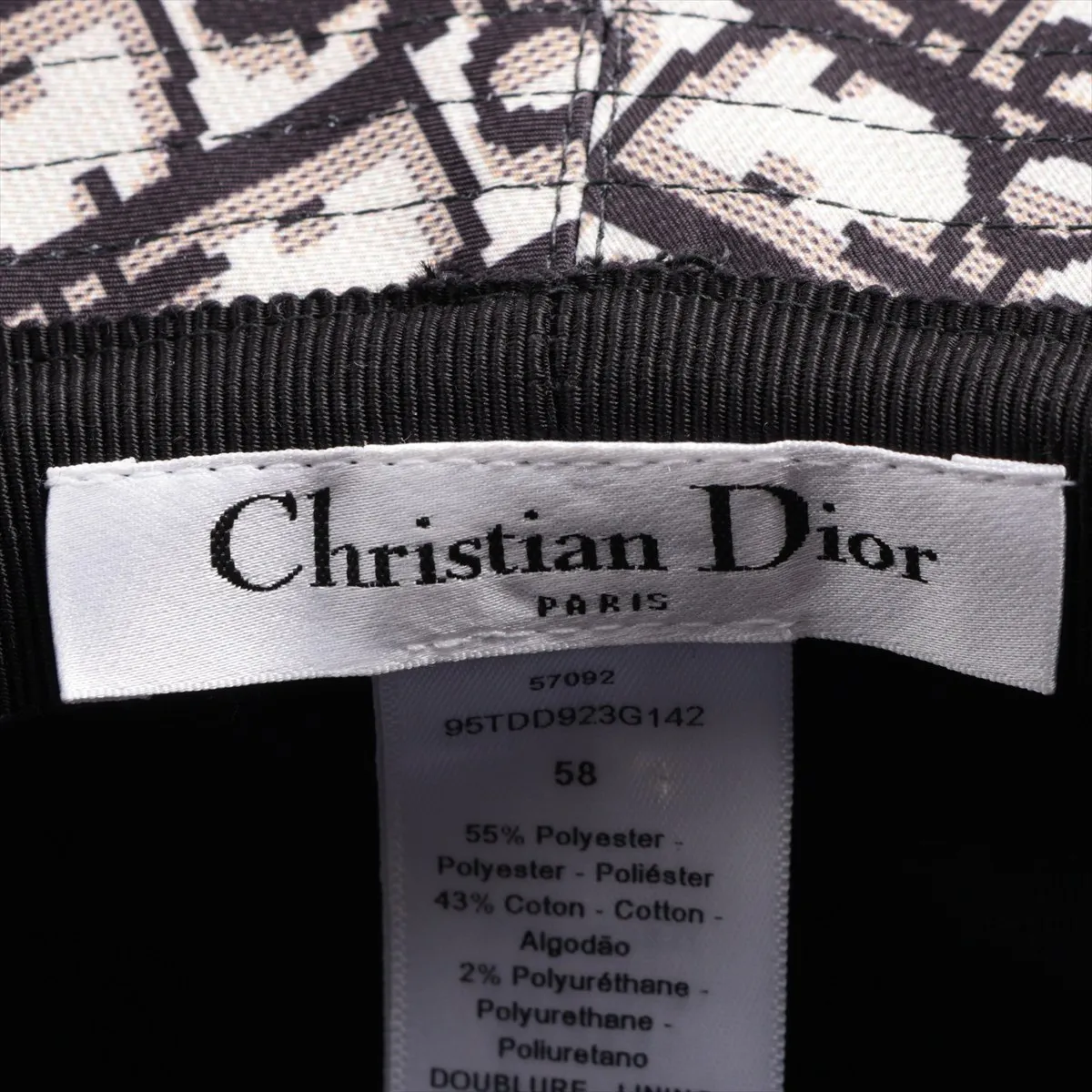 95TDD923G142 Check Hat, Size 58, Polyester x Cotton, White x Black. Shows wear, — view 5