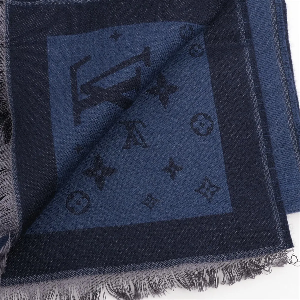 R98933 Etol Monogram AO0199 Scarf, Wool x Silk, Navy. Shows signs of wear, — view 2