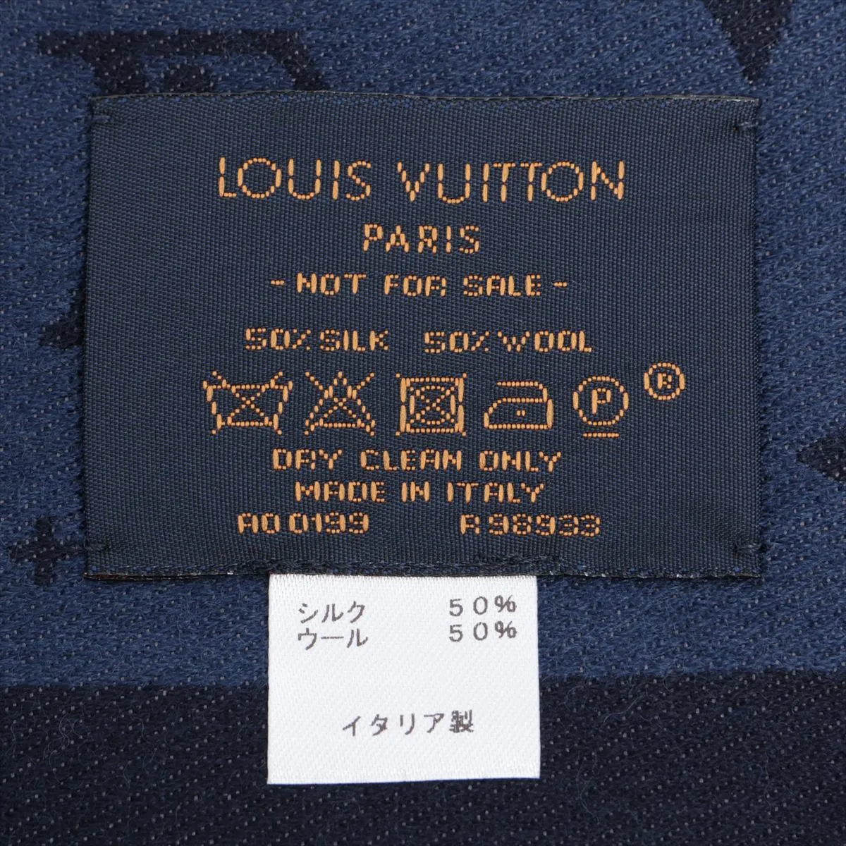 R98933 Etol Monogram AO0199 Scarf, Wool x Silk, Navy. Shows signs of wear, — view 3