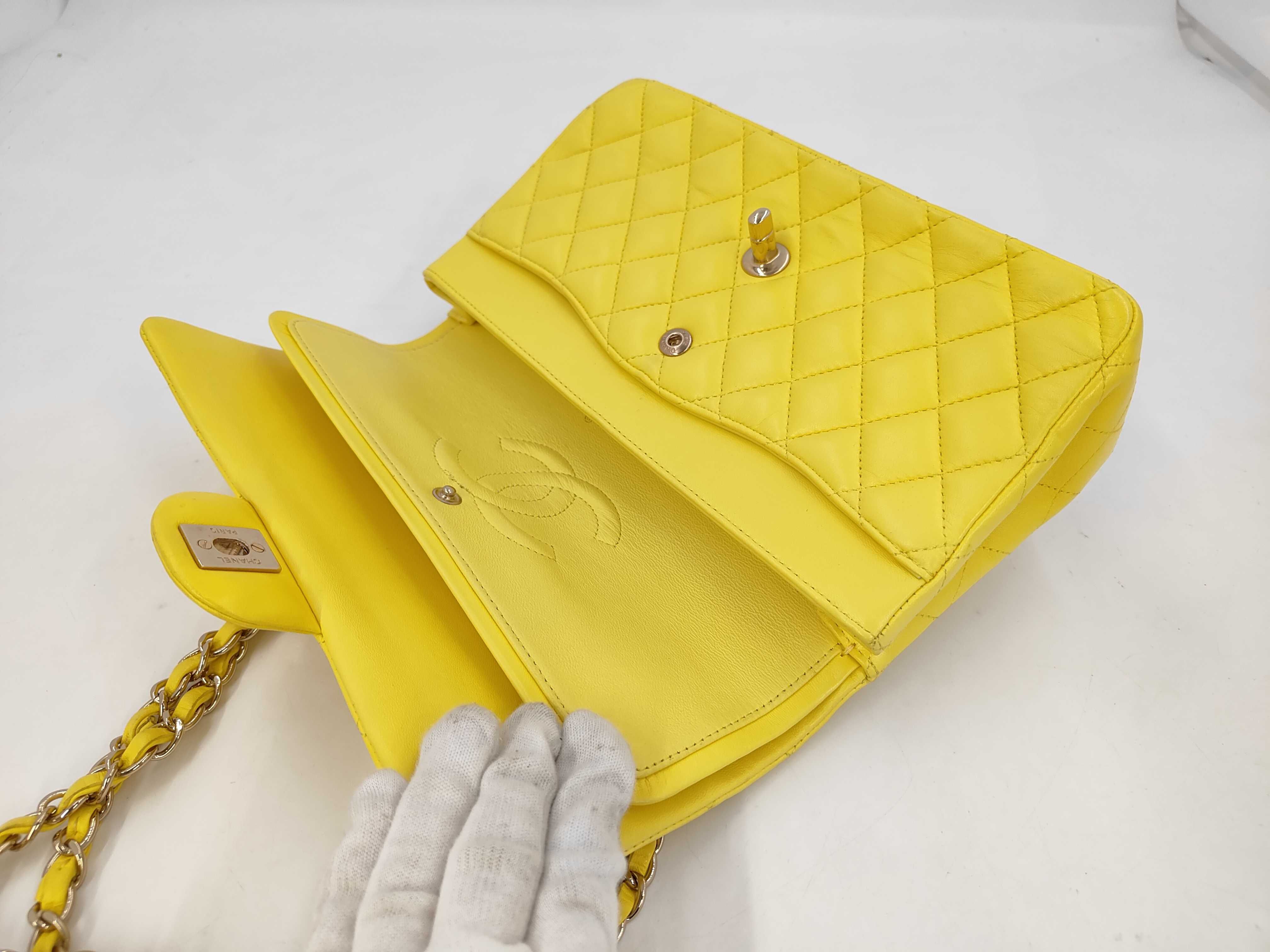 Matelassé Double Flap Shoulder Bag, Yellow, Serial Number 15-series — view 8