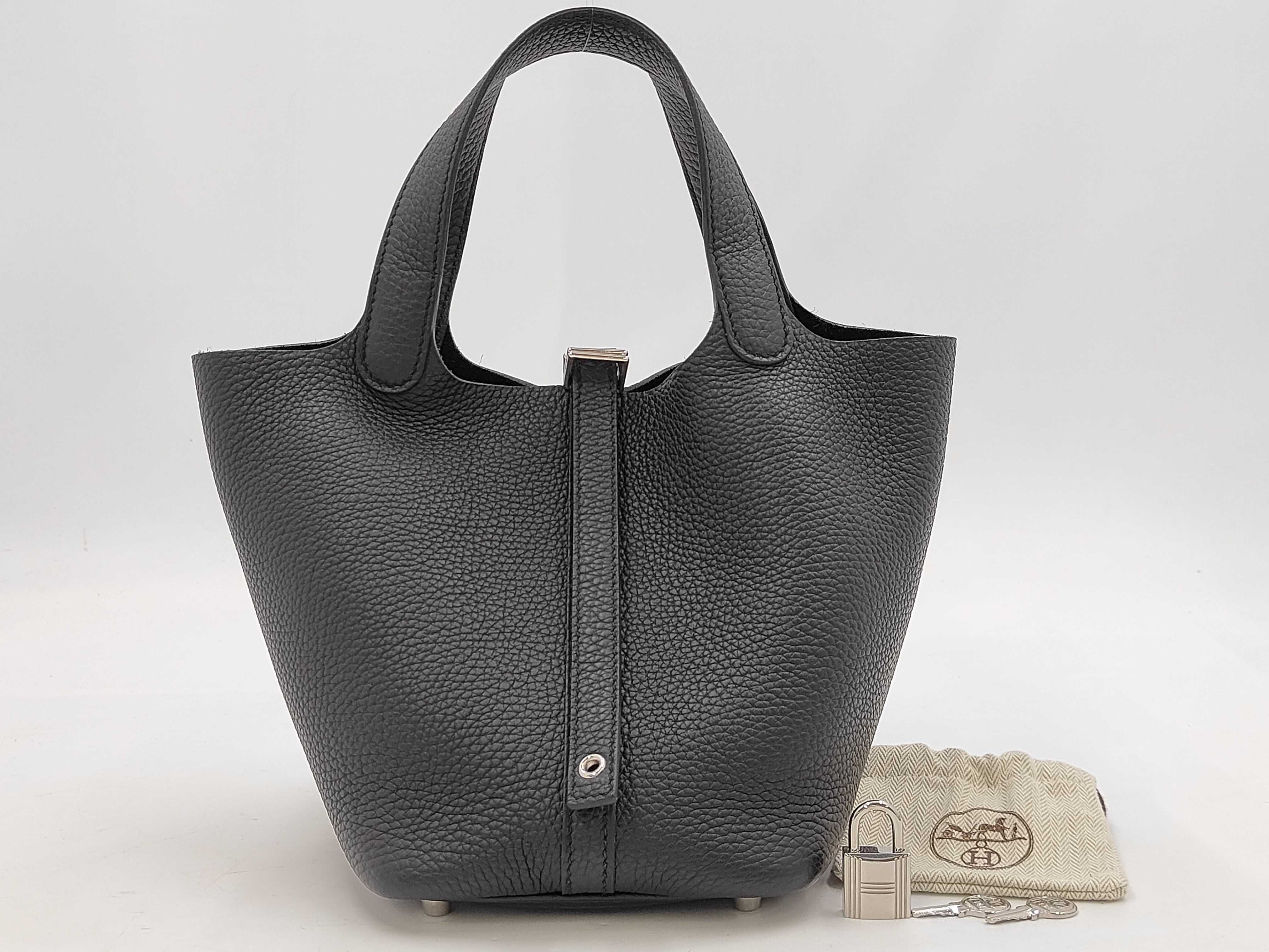 Picotin Lock PM Black with Silver Hardware, B Stamp Handbag