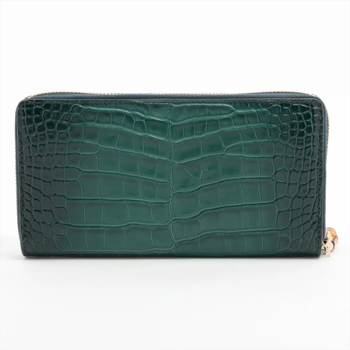 GG Marmont 739499 Crocodile Embossed Round Zip Wallet, Green. There is a thread pull mark inside the coin compartment. — view 2