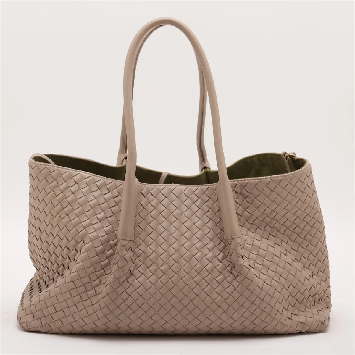 Intrecciato Large Pinacoteca Leather Tote Bag, Beige — view 2