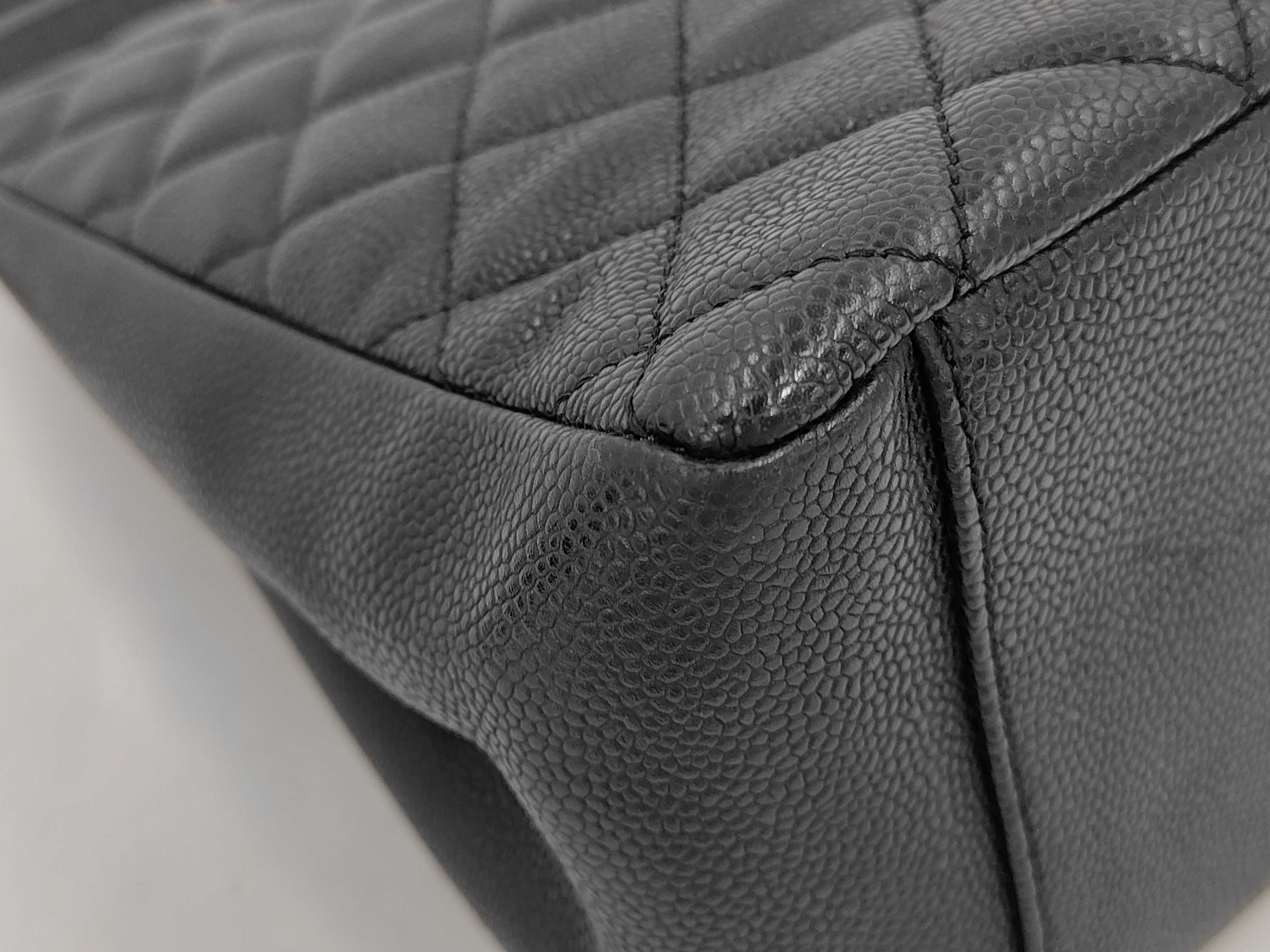 GST Caviar Leather Tote Bag with Chain, Serial Number 14 (with original seal), Black Leather Tote Bag — view 3
